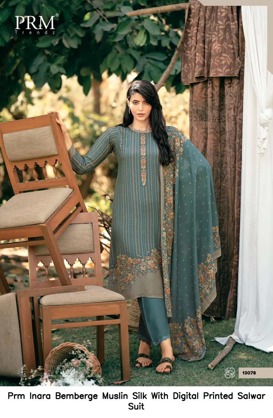 Prm Inara Bemberge Muslin Silk With Digital Printed Salwar Suit — Wholesale Salwar Suits, Prm Trendz wholesale from Surat - Gallery Image 5
