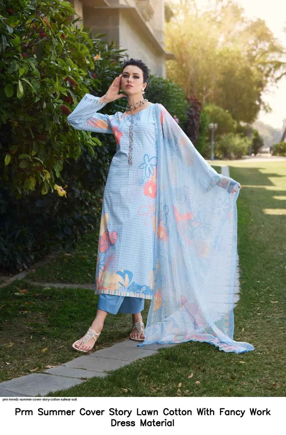 Prm Summer Cover Story Lawn Cotton With Fancy Work Dress Material — Wholesale Dress Material, Prm Trendz wholesale from Surat - Gallery Image 8