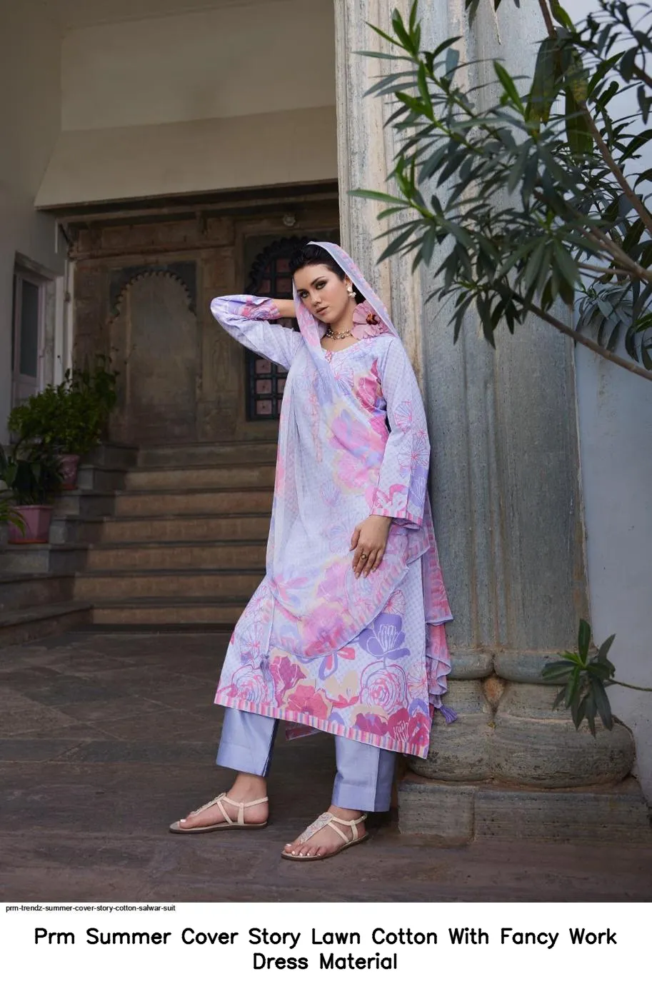 Prm Summer Cover Story Lawn Cotton With Fancy Work Dress Material — Wholesale Dress Material, Prm Trendz wholesale from Surat - Gallery Image 3