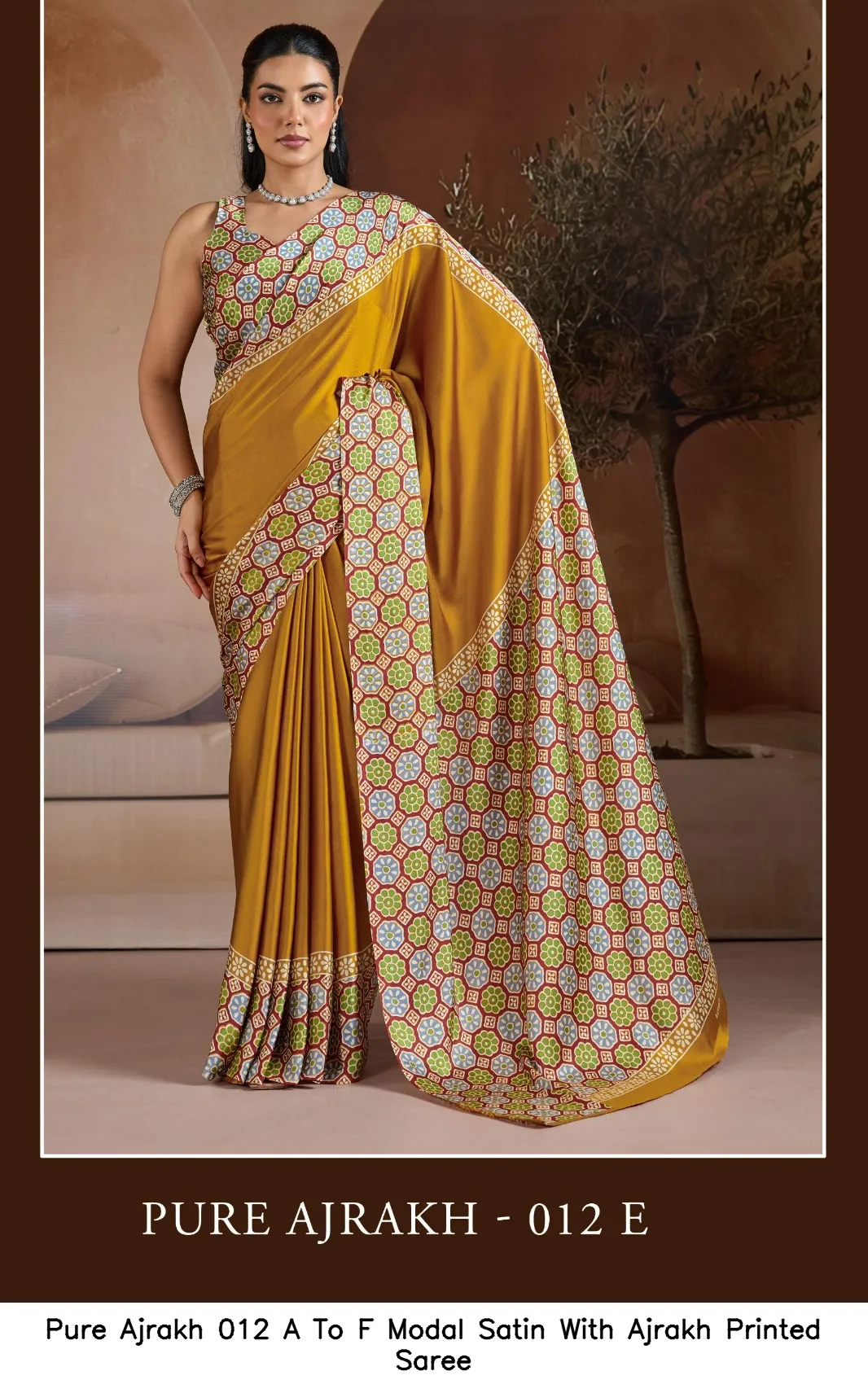 Pure Ajrakh 012 A To F Modal Satin With Ajrakh Printed Saree — Wholesale Sarees, Vardan Ethnic wholesale from Surat - Gallery Image 2