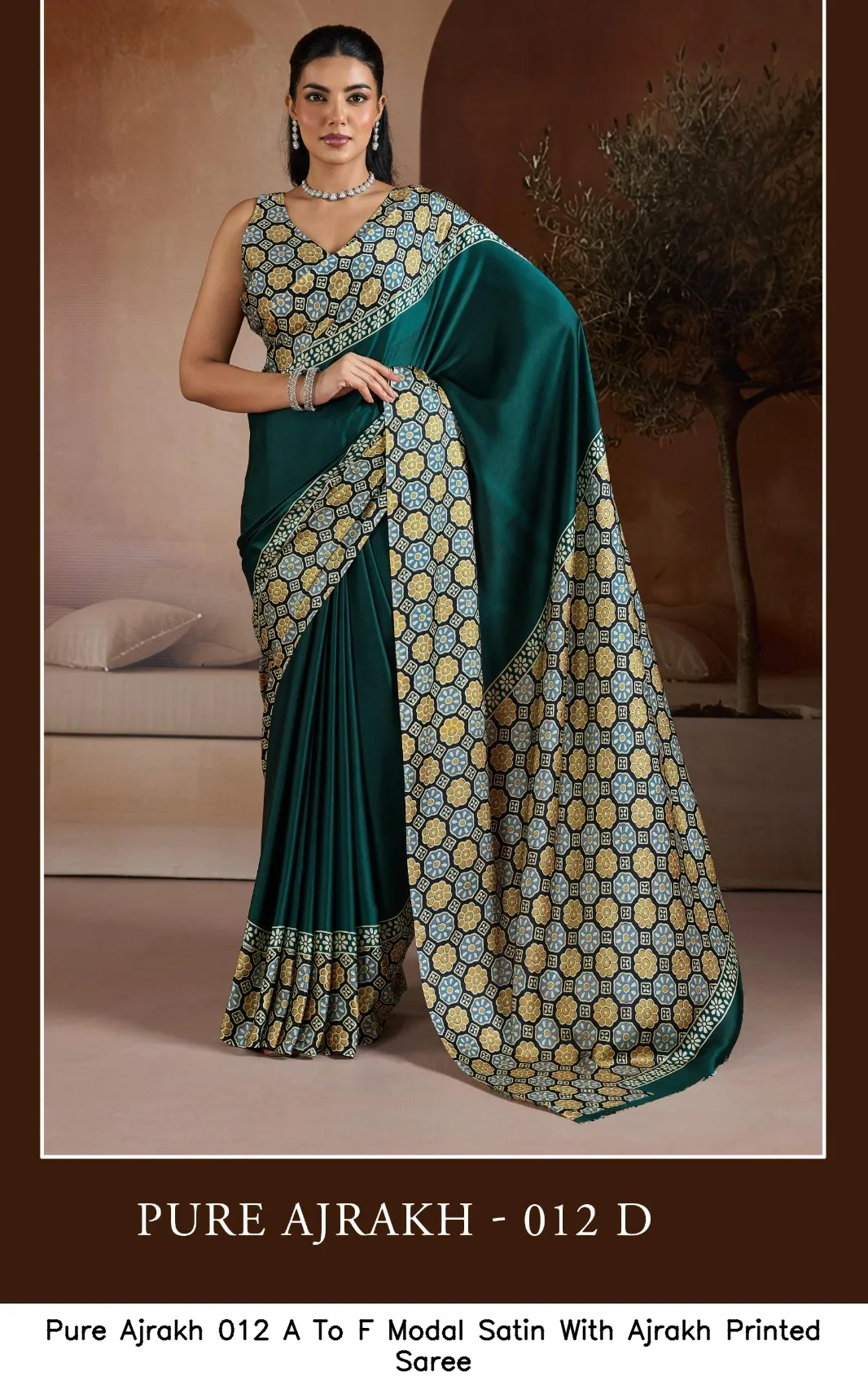 Pure Ajrakh 012 A To F Modal Satin With Ajrakh Printed Saree — Wholesale Sarees, Vardan Ethnic wholesale from Surat - Gallery Image 3