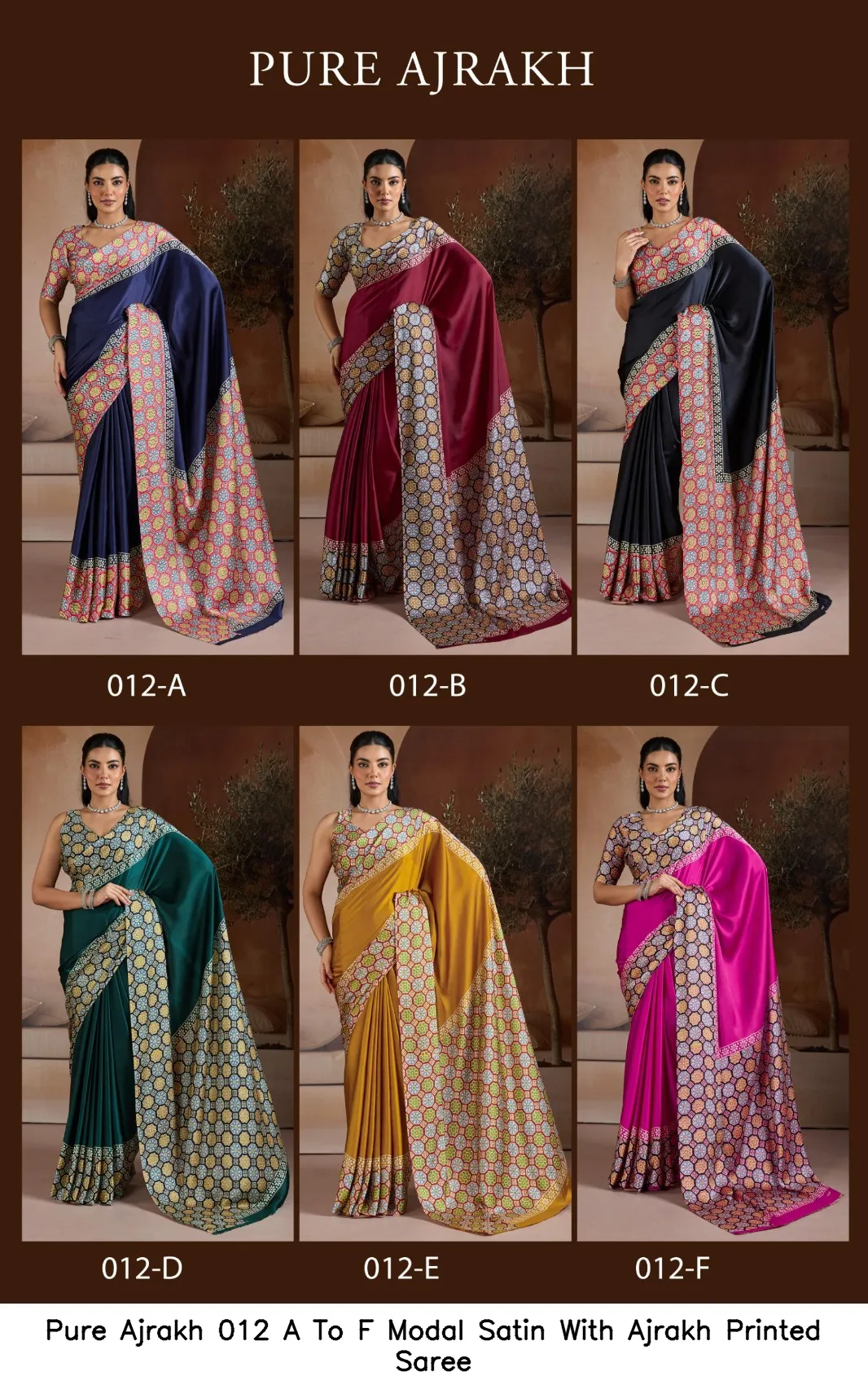 Pure Ajrakh 012 A To F Modal Satin With Ajrakh Printed Saree — Wholesale Sarees, Vardan Ethnic wholesale from Surat - Gallery Image 4