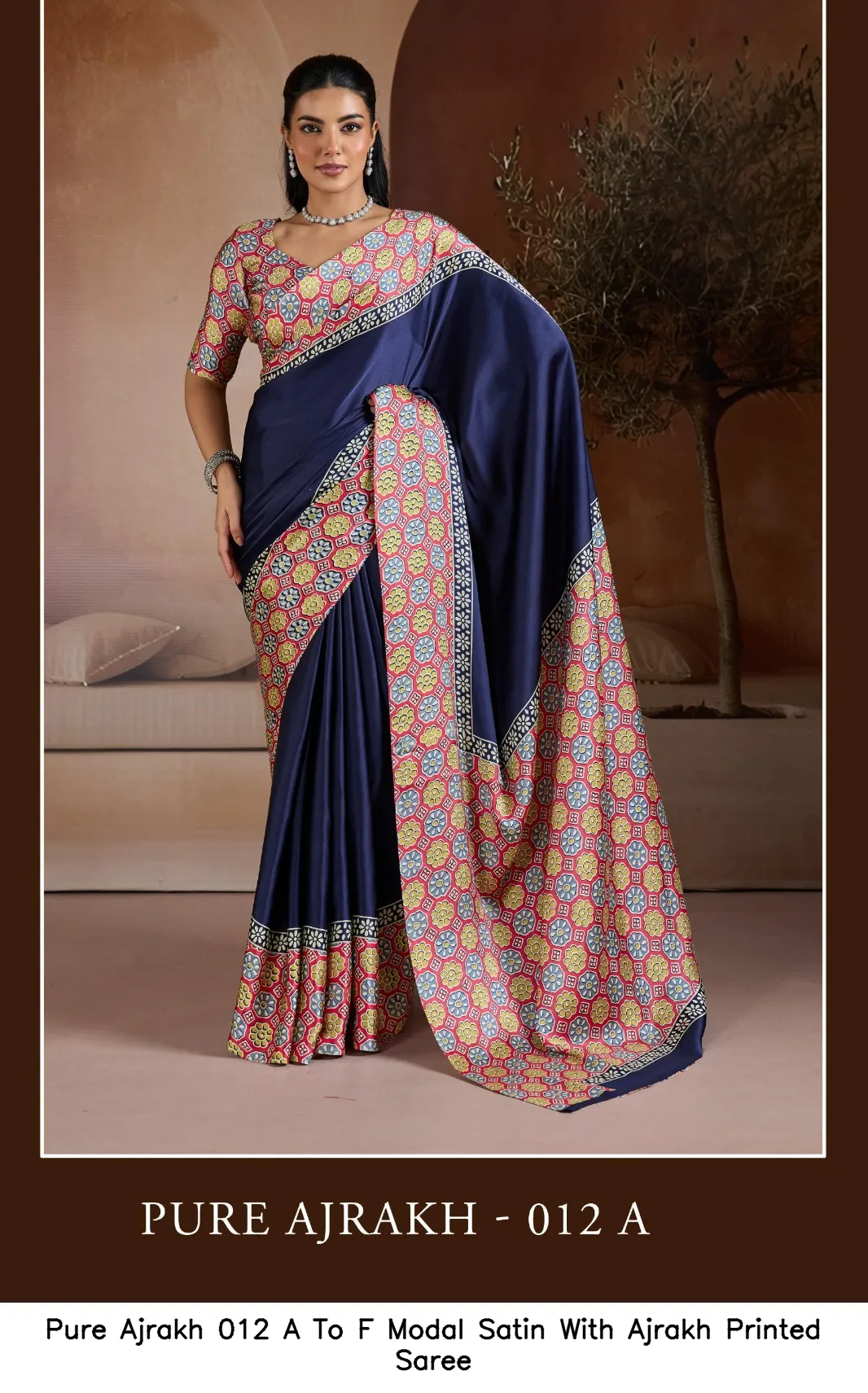 Pure Ajrakh 012 A To F Modal Satin With Ajrakh Printed Saree — Wholesale Sarees, Vardan Ethnic wholesale from Surat - Gallery Image 5
