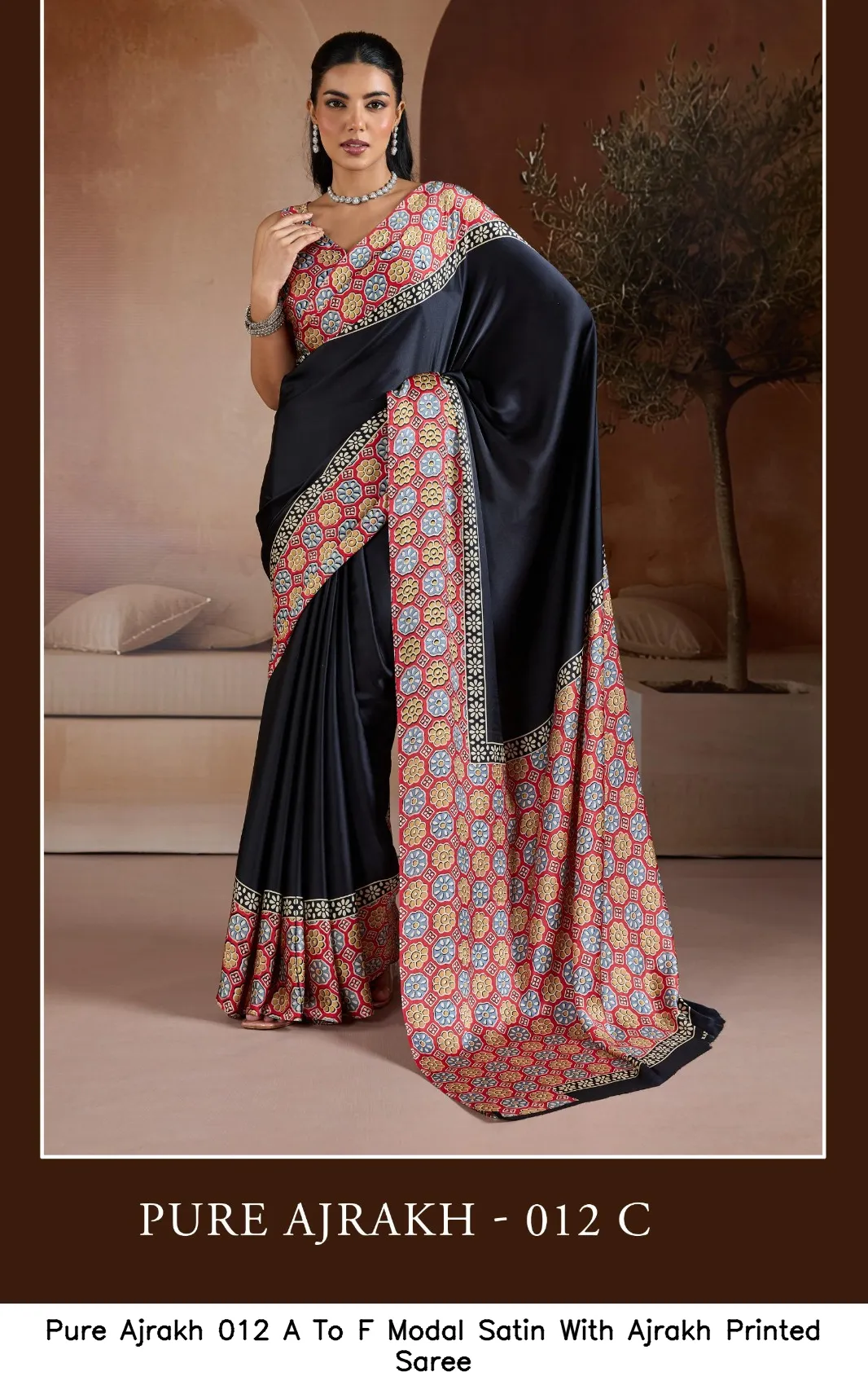 Pure Ajrakh 012 A To F Modal Satin With Ajrakh Printed Saree — Wholesale Sarees, Vardan Ethnic wholesale from Surat - Gallery Image 6