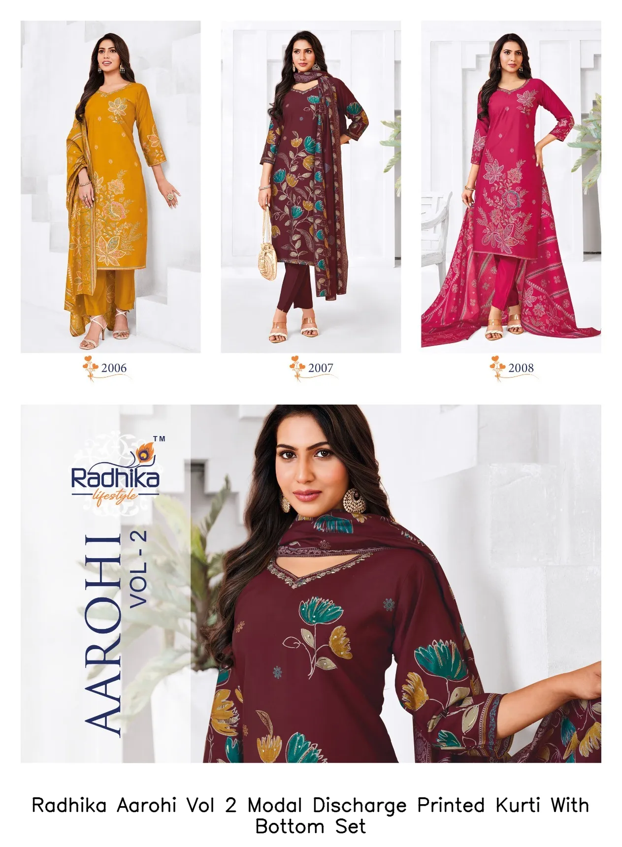 Radhika Aarohi Vol 2 Modal Discharge Printed Kurti With Bottom Set — Wholesale Salwar Suits, Radhika wholesale from Surat — view 10