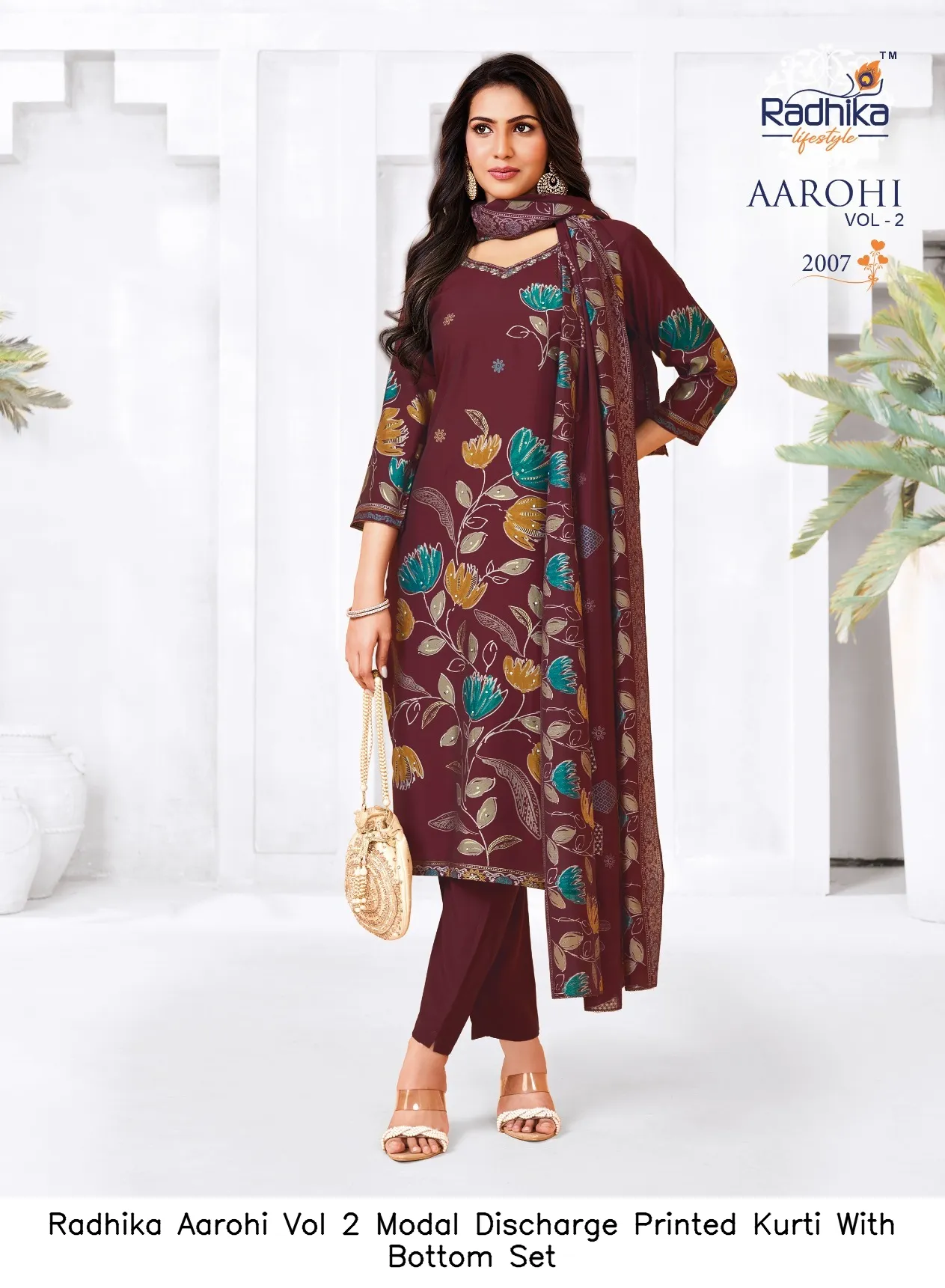 Radhika Aarohi Vol 2 Modal Discharge Printed Kurti With Bottom Set — Wholesale Salwar Suits, Radhika wholesale from Surat - Gallery Image 2