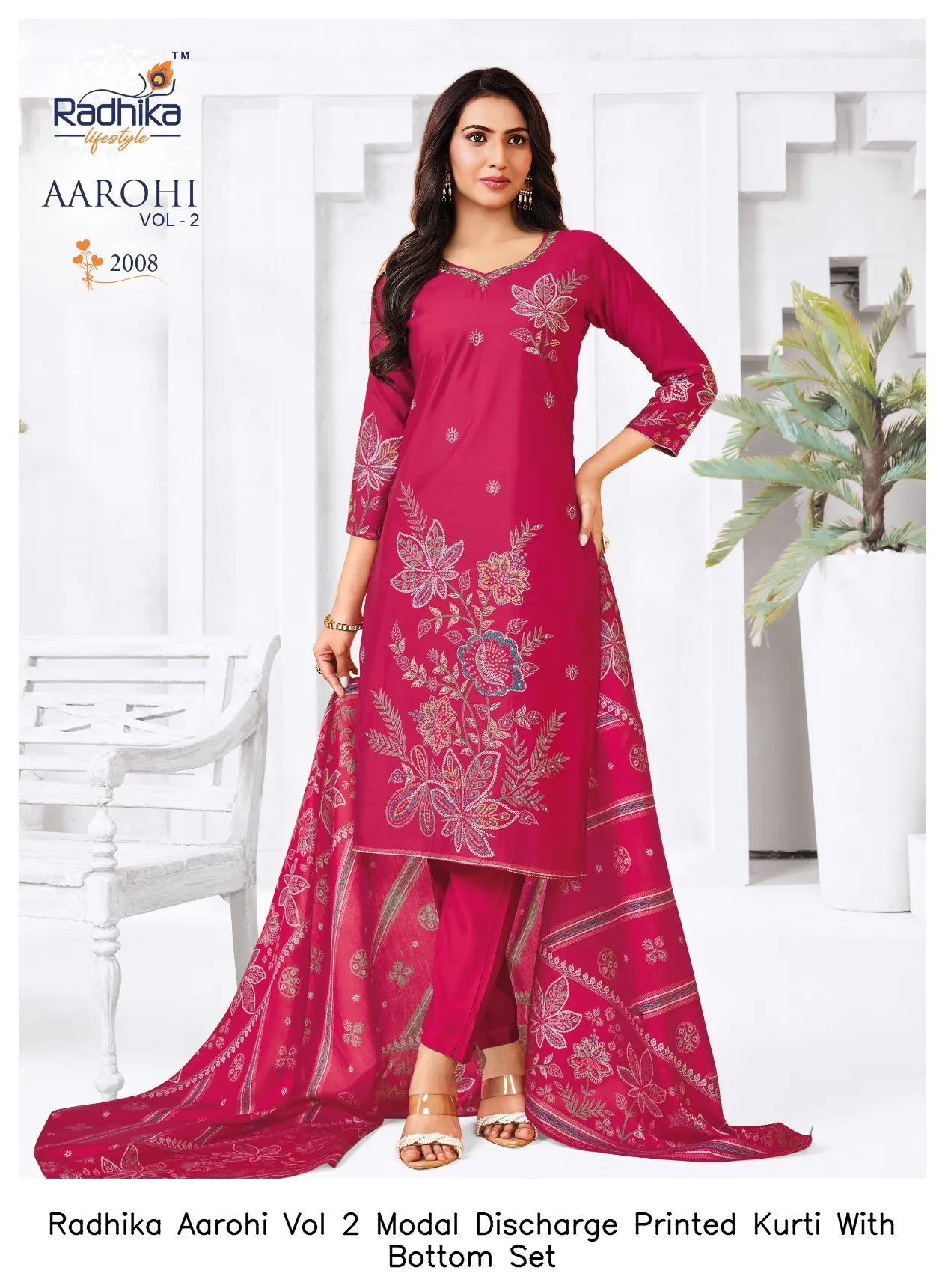Radhika Aarohi Vol 2 Modal Discharge Printed Kurti With Bottom Set — Wholesale Salwar Suits, Radhika wholesale from Surat - Gallery Image 3