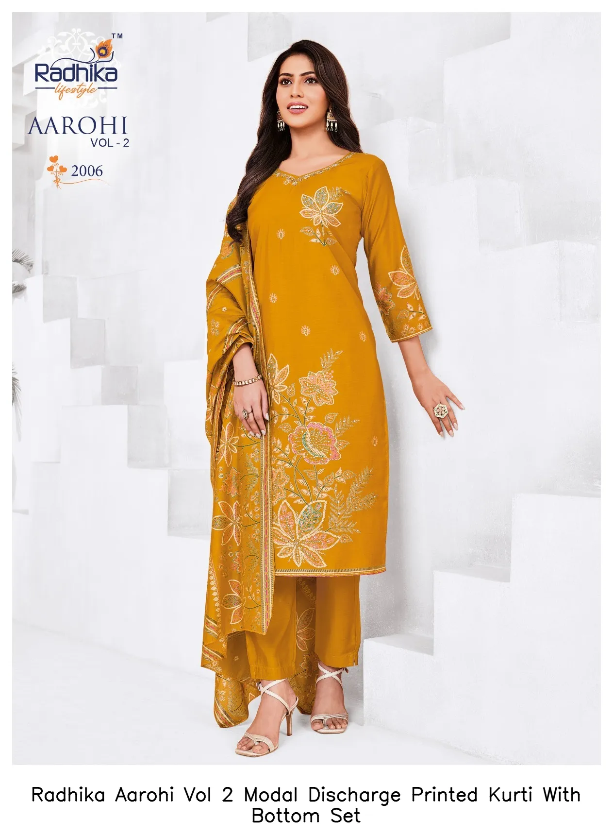 Radhika Aarohi Vol 2 Modal Discharge Printed Kurti With Bottom Set — Wholesale Salwar Suits, Radhika wholesale from Surat - Gallery Image 5