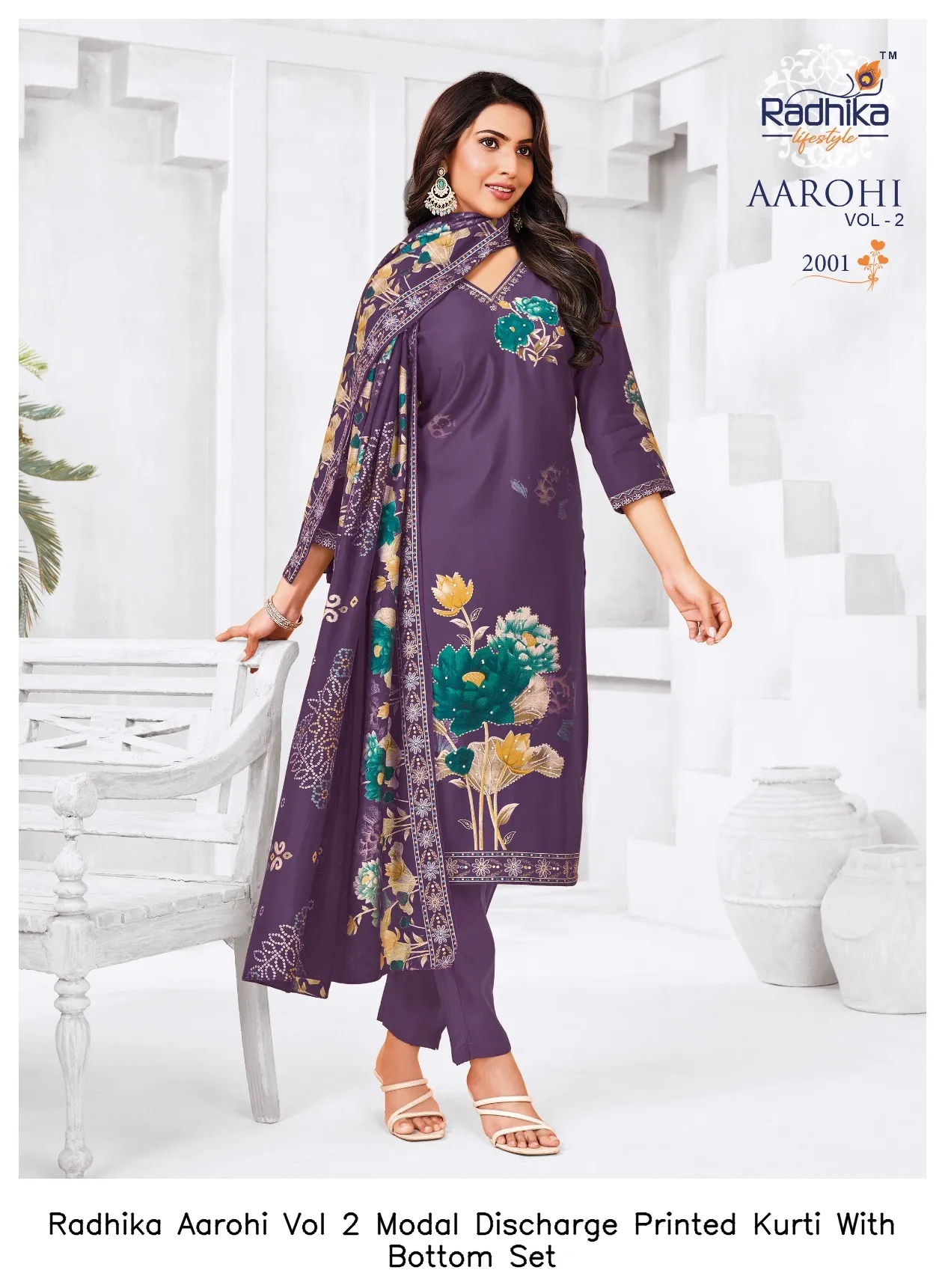 Radhika Aarohi Vol 2 Modal Discharge Printed Kurti With Bottom Set — Wholesale Salwar Suits, Radhika wholesale from Surat - Gallery Image 8