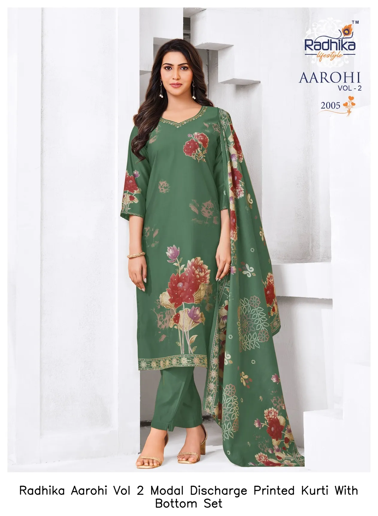 Radhika Aarohi Vol 2 Modal Discharge Printed Kurti With Bottom Set — Wholesale Salwar Suits, Radhika wholesale from Surat - Gallery Image 9