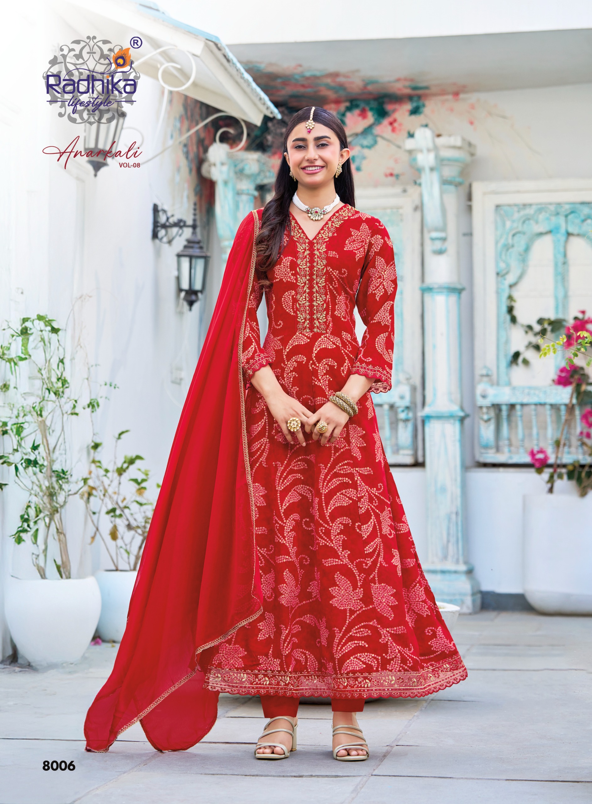 Radhika Anarkali Vol 8 Rayon With Foil Printed Kurti With Bottom Dupatta Set