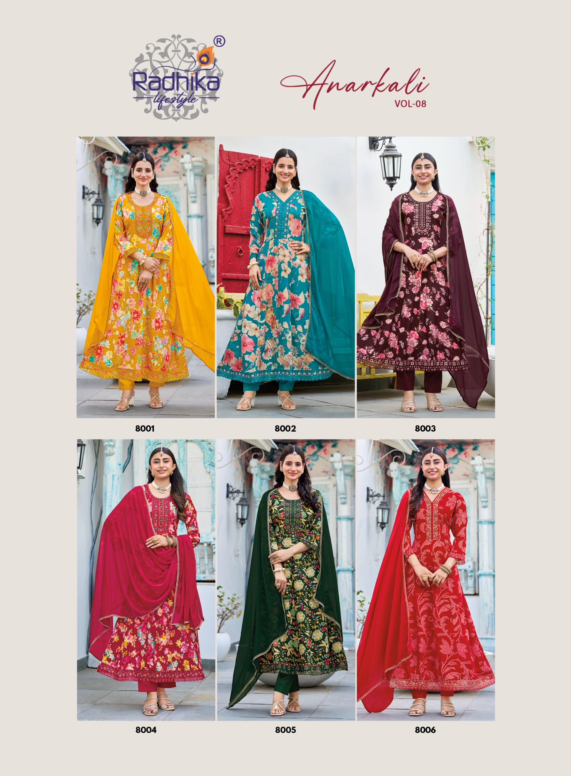 Radhika Anarkali Vol 8 Rayon With Foil Printed Kurti With Bottom Dupatta Set — Wholesale Cotton Kurti Pant Set, Radhika wholesale from Surat — view 8