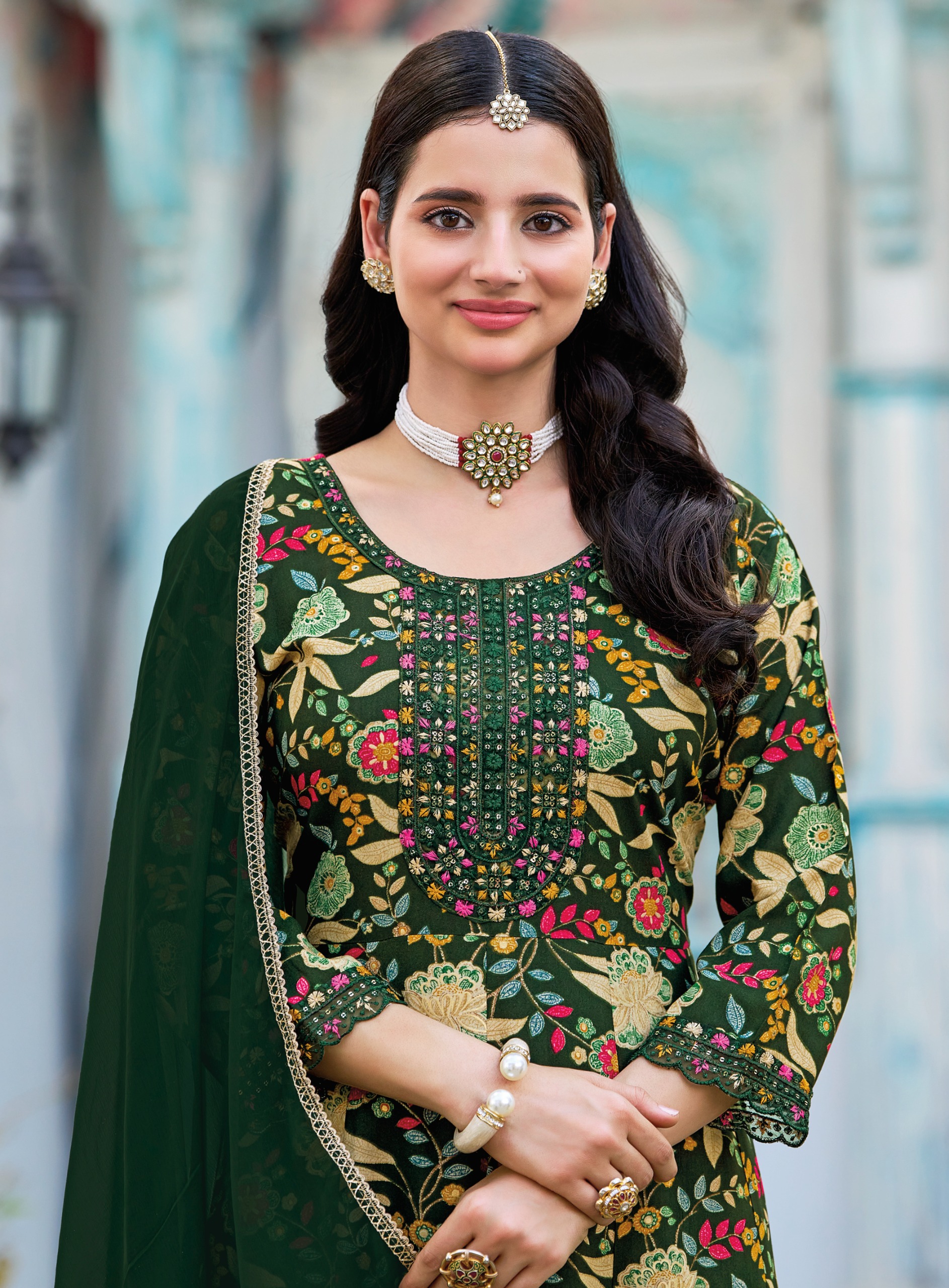 Radhika Anarkali Vol 8 Rayon With Foil Printed Kurti With Bottom Dupatta Set — Wholesale Cotton Kurti Pant Set, Radhika wholesale from Surat — view 5