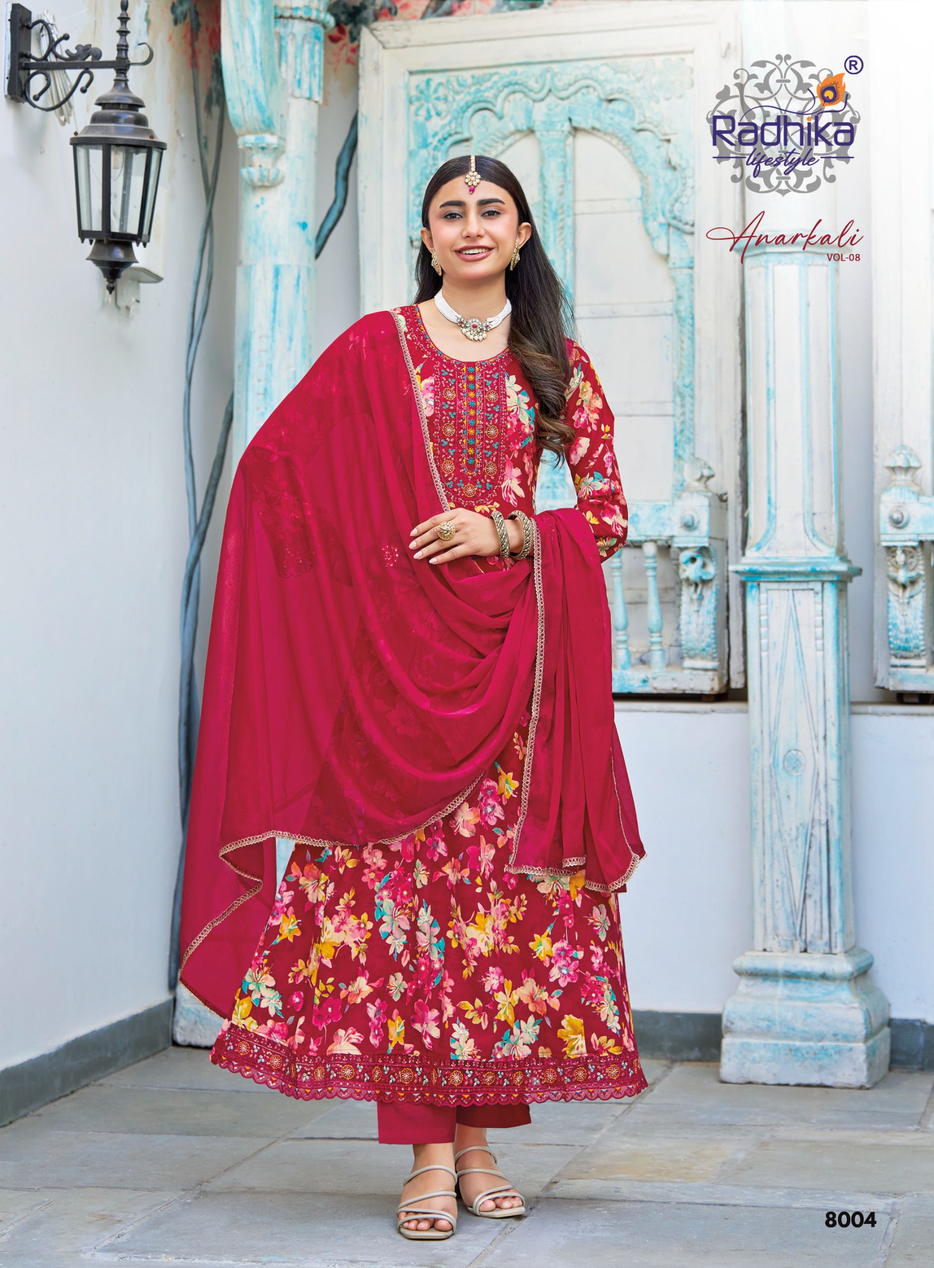 Radhika Anarkali Vol 8 Rayon With Foil Printed Kurti With Bottom Dupatta Set — Wholesale Cotton Kurti Pant Set, Radhika wholesale from Surat — view 3