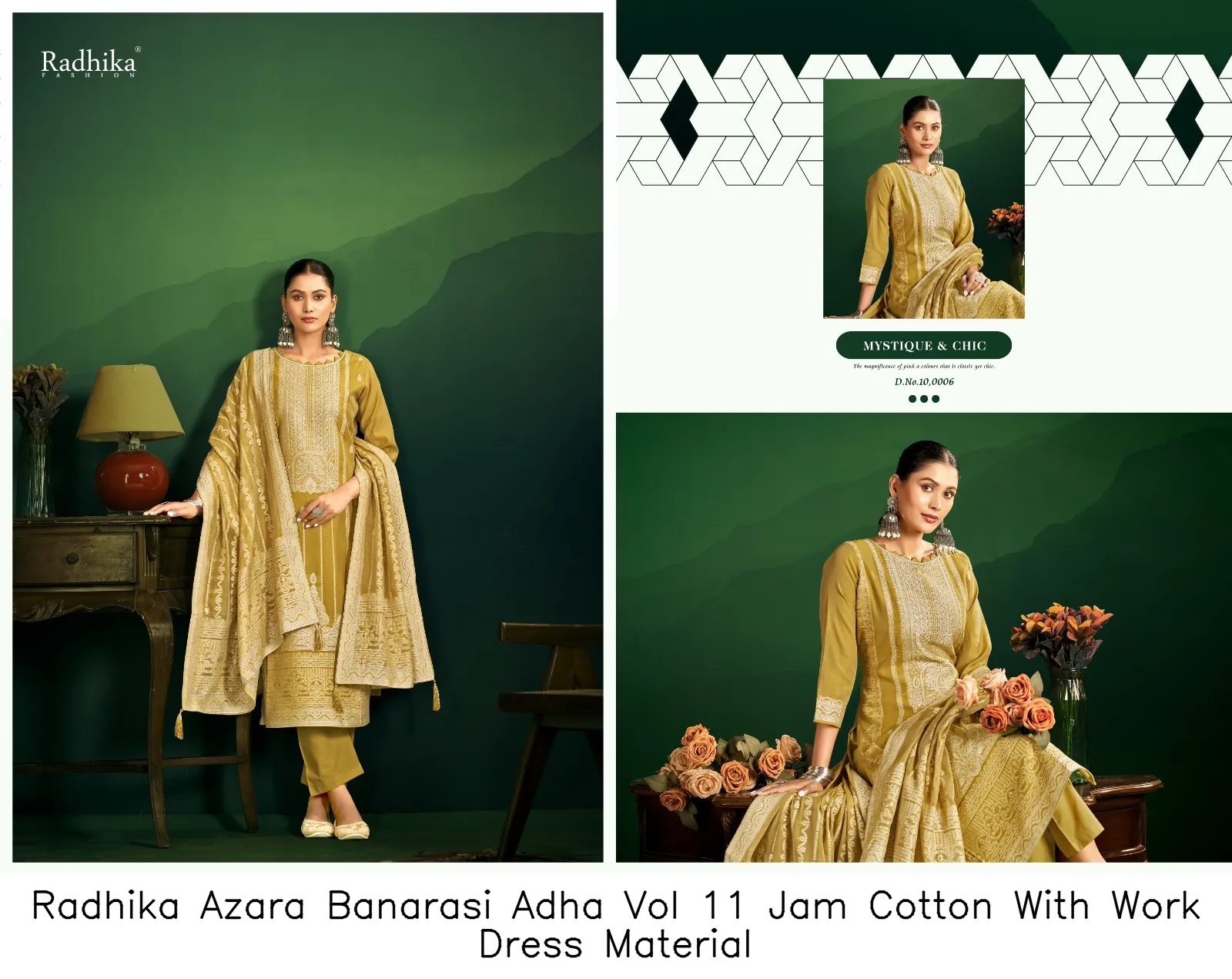 Radhika Azara Banarasi Adha Vol 11 Jam Cotton With Work Dress Material — Wholesale Salwar Suits, Radhika wholesale from Surat — view 2