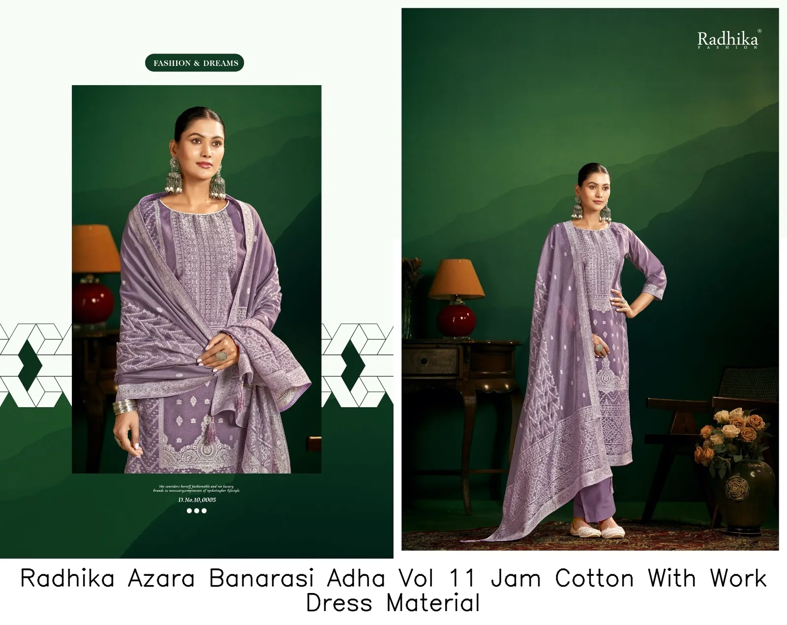 Radhika Azara Banarasi Adha Vol 11 Jam Cotton With Work Dress Material — Wholesale Salwar Suits, Radhika wholesale from Surat — view 3