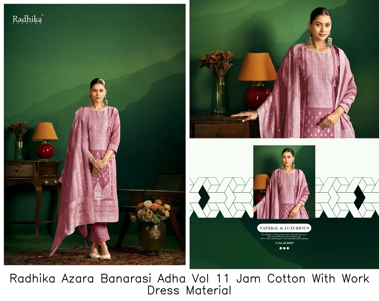 Radhika Azara Banarasi Adha Vol 11 Jam Cotton With Work Dress Material — Wholesale Salwar Suits, Radhika wholesale from Surat — view 4