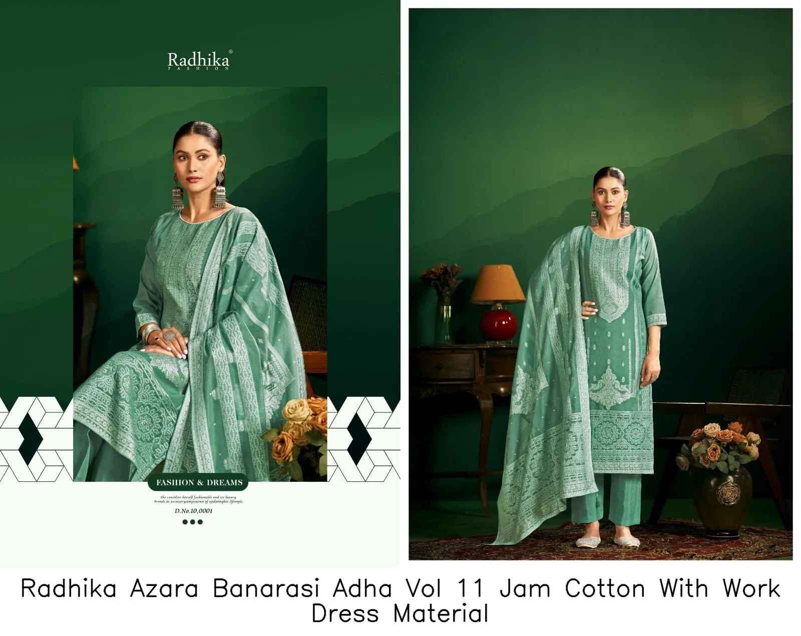Radhika Azara Banarasi Adha Vol 11 Jam Cotton With Work Dress Material — Wholesale Salwar Suits, Radhika wholesale from Surat — view 6