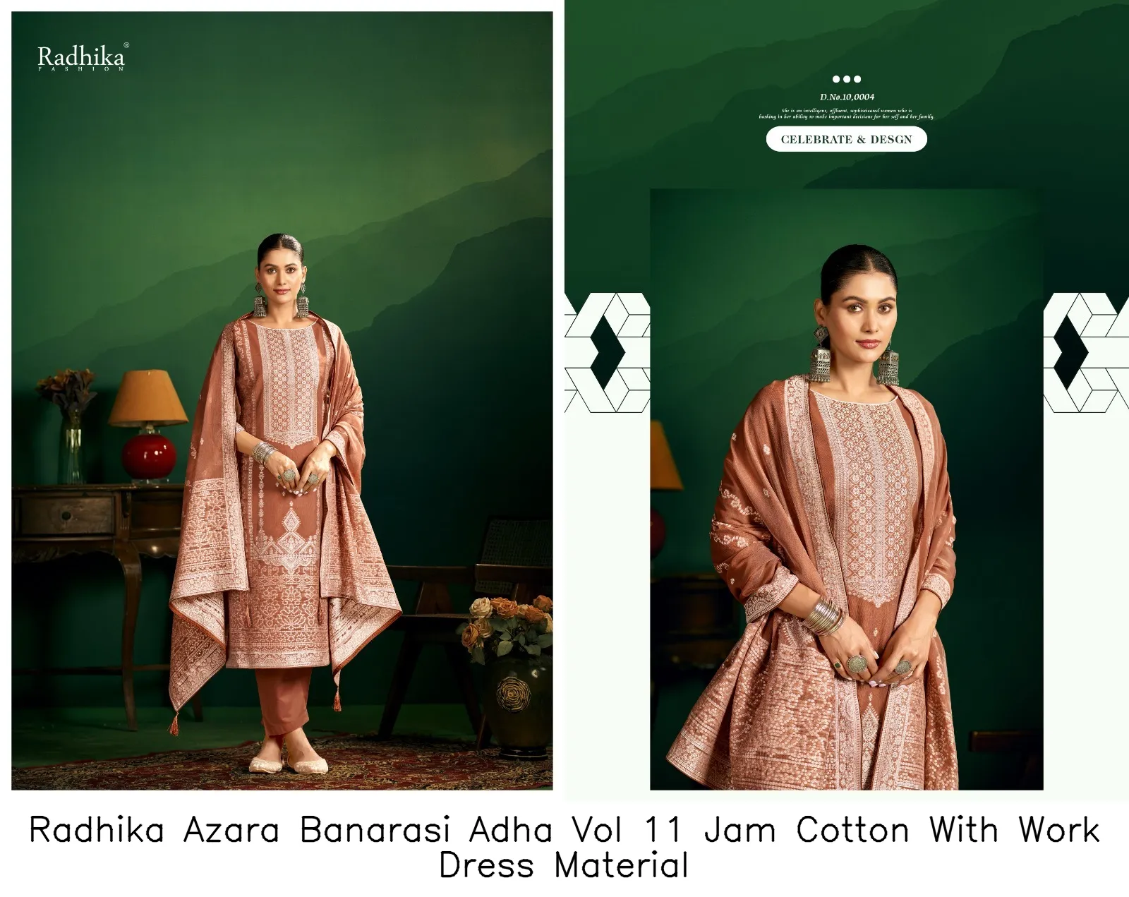 Radhika Azara Banarasi Adha Vol 11 Jam Cotton With Work Dress Material — Wholesale Salwar Suits, Radhika wholesale from Surat — view 8
