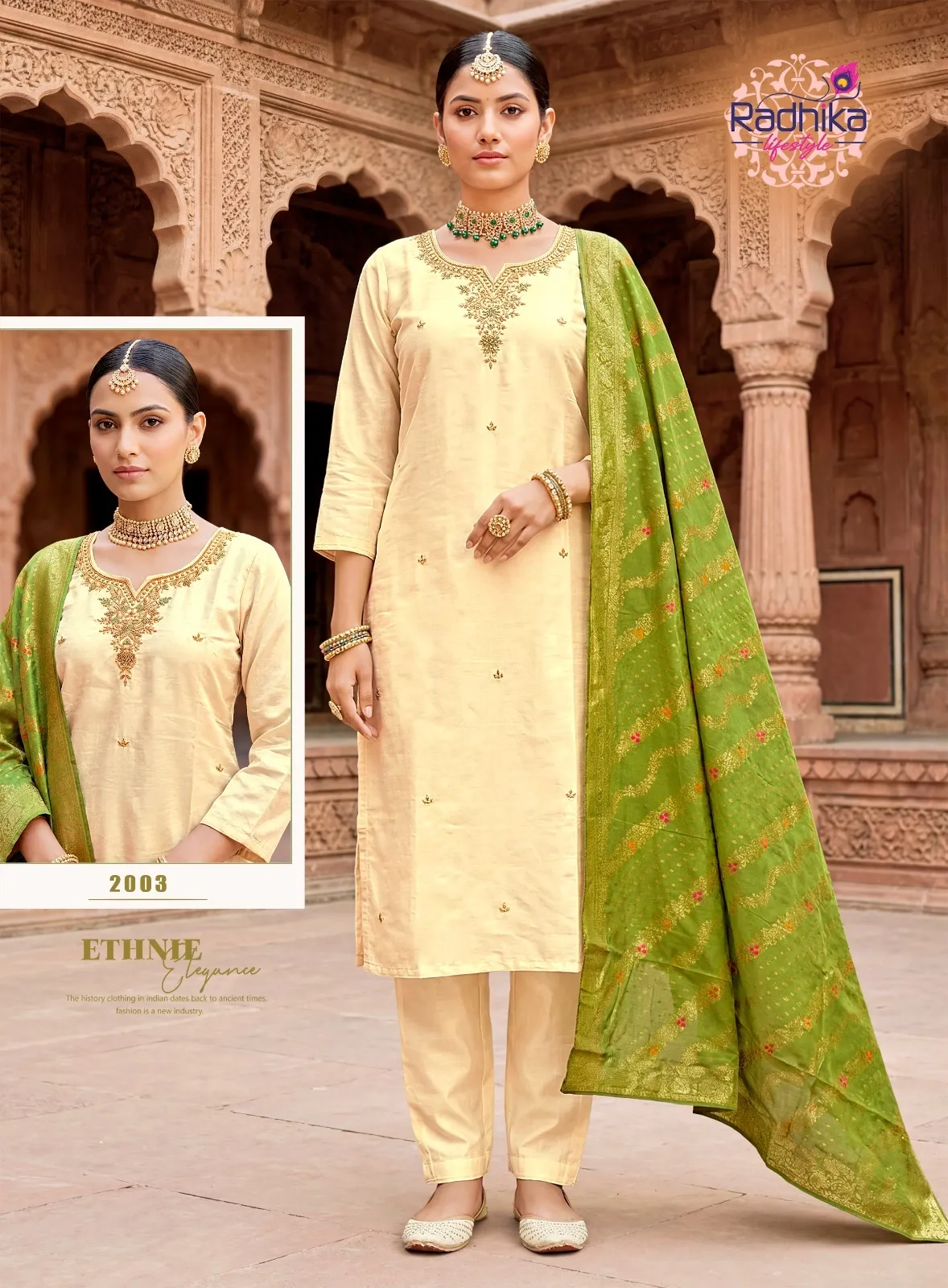 Radhika Kayra Vol 2 Pure Shimmar With Handwork Readymade Salwar Suit — Wholesale Kurti With Bottom Dupatta, Radhika wholesale from Surat — view 1