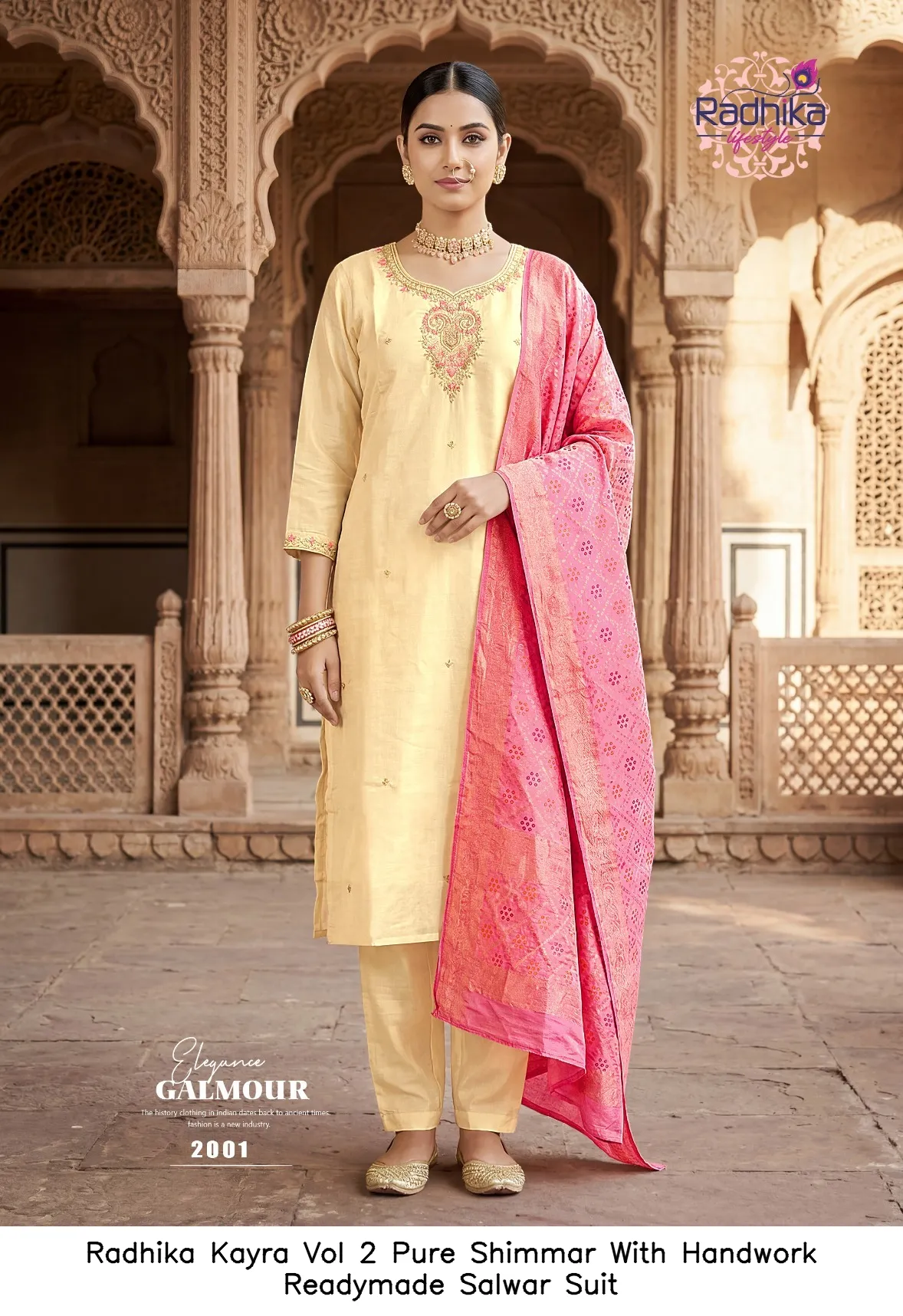 Radhika Kayra Vol 2 Pure Shimmar With Handwork Readymade Salwar Suit — Wholesale Kurti With Bottom Dupatta, Radhika wholesale from Surat — view 2