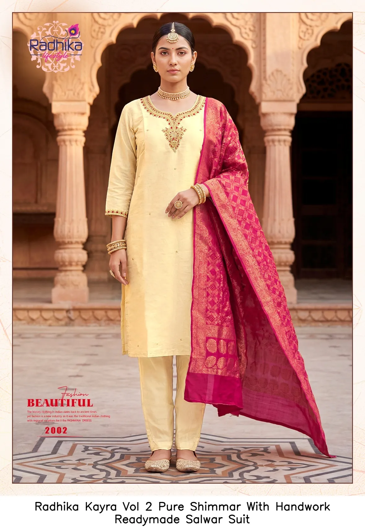 Radhika Kayra Vol 2 Pure Shimmar With Handwork Readymade Salwar Suit — Wholesale Kurti With Bottom Dupatta, Radhika wholesale from Surat — view 3