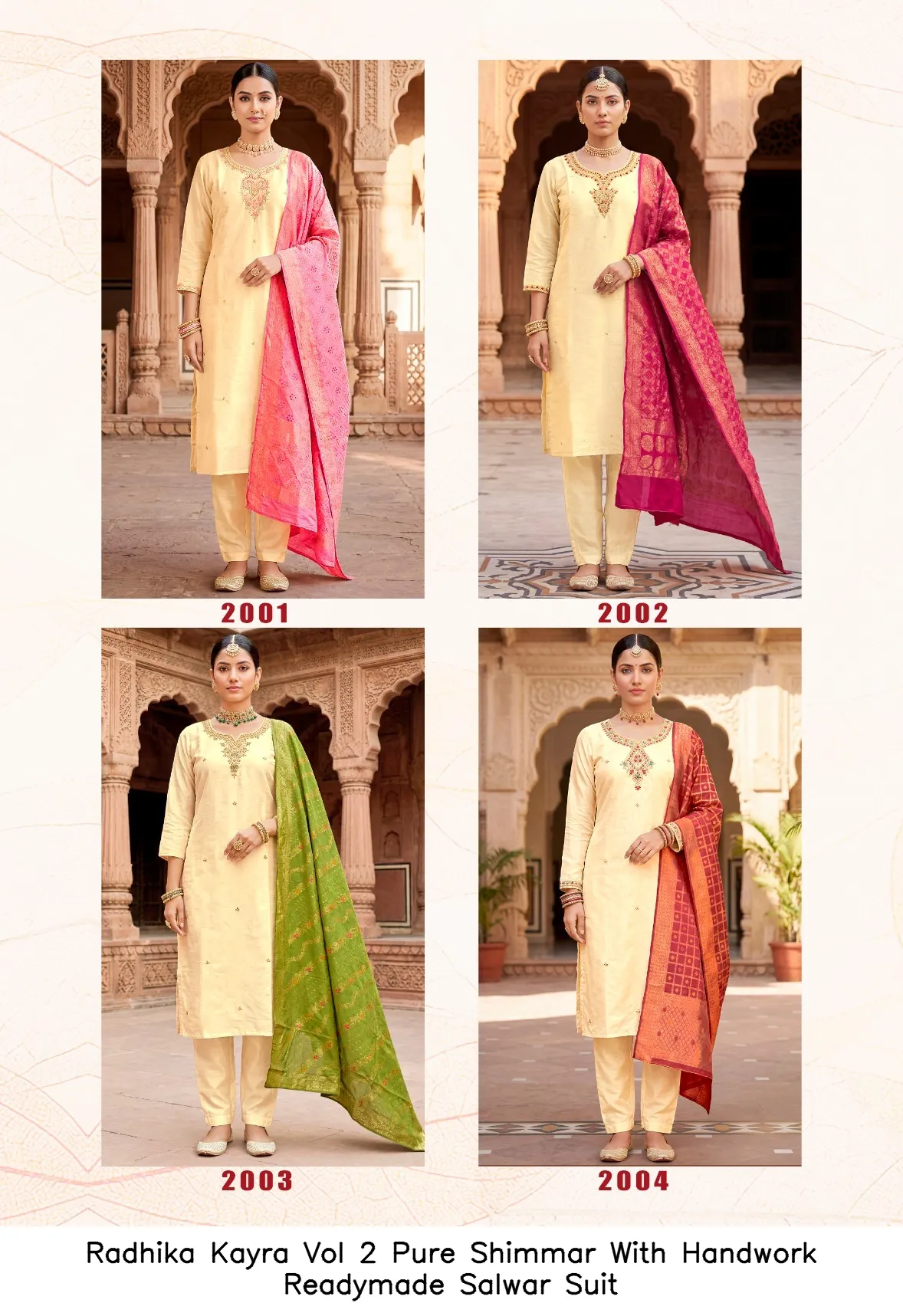Radhika Kayra Vol 2 Pure Shimmar With Handwork Readymade Salwar Suit — Wholesale Kurti With Bottom Dupatta, Radhika wholesale from Surat — view 4