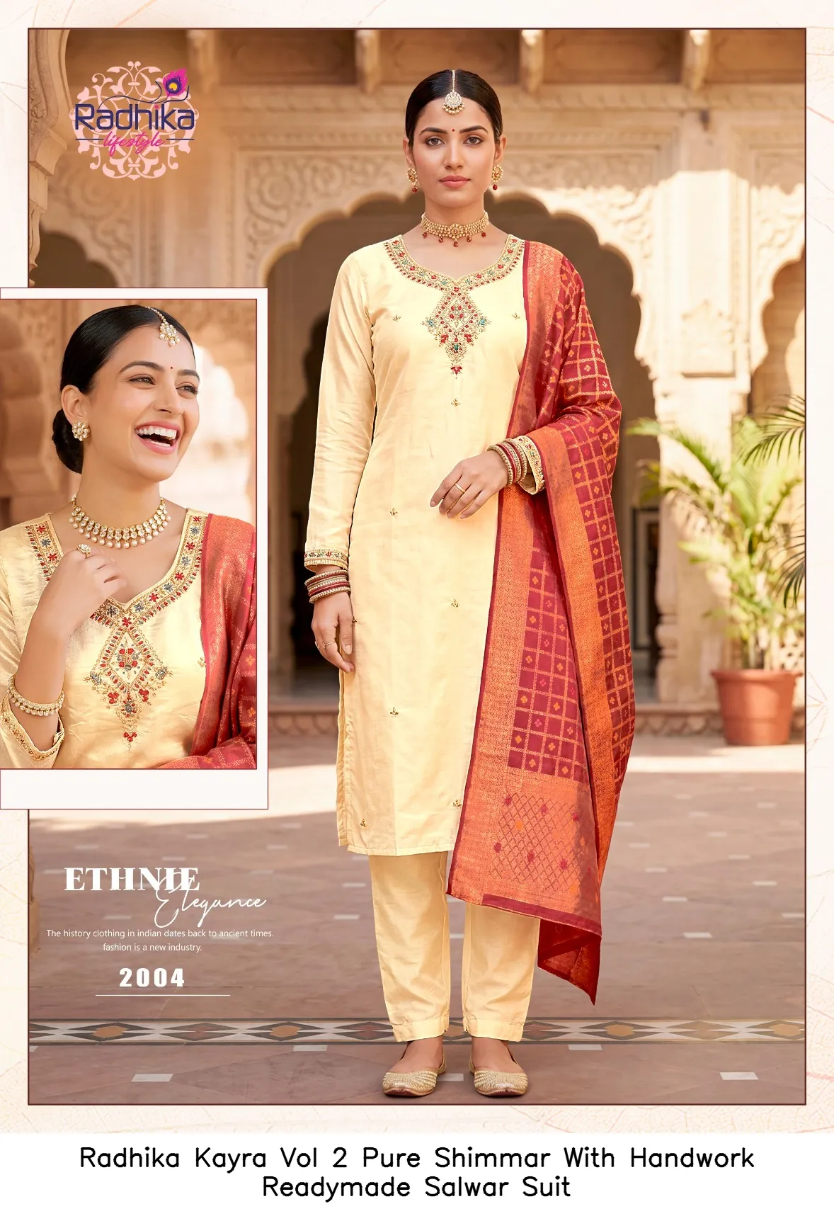 Radhika Kayra Vol 2 Pure Shimmar With Handwork Readymade Salwar Suit — Wholesale Kurti With Bottom Dupatta, Radhika wholesale from Surat — view 5