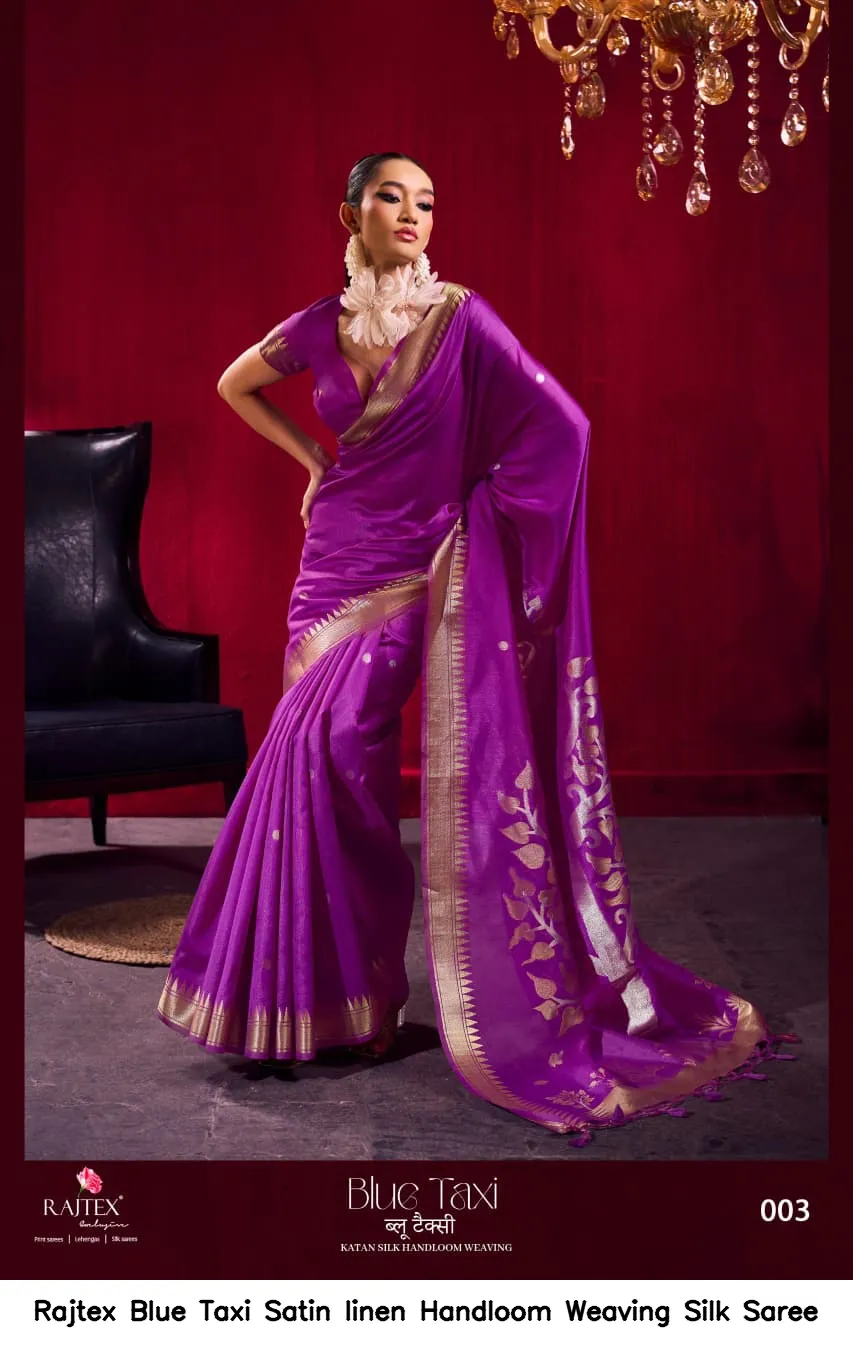 Rajtex Blue Taxi Satin linen Handloom Weaving Silk Saree — Wholesale Sarees, rajtex wholesale from Surat — view 2
