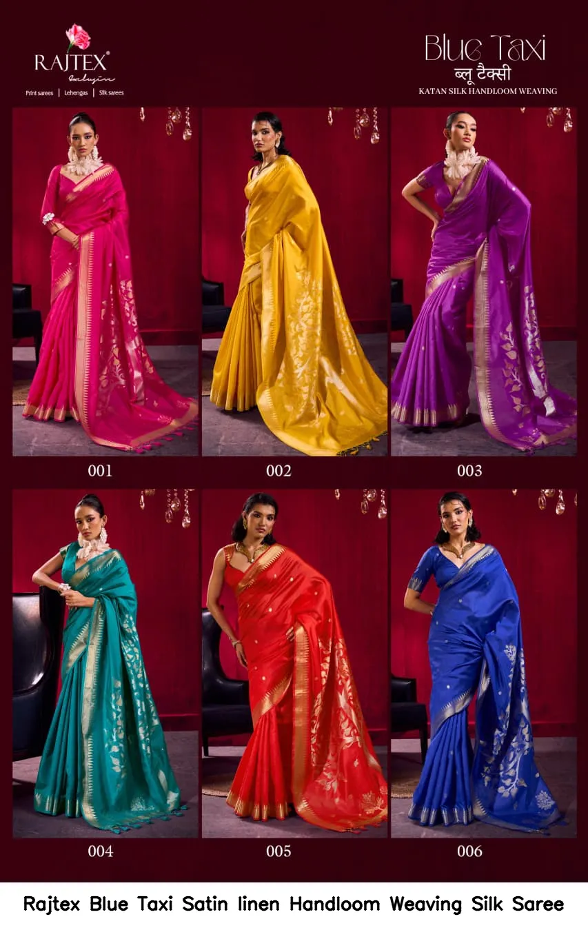 Rajtex Blue Taxi Satin linen Handloom Weaving Silk Saree — Wholesale Sarees, rajtex wholesale from Surat — view 3