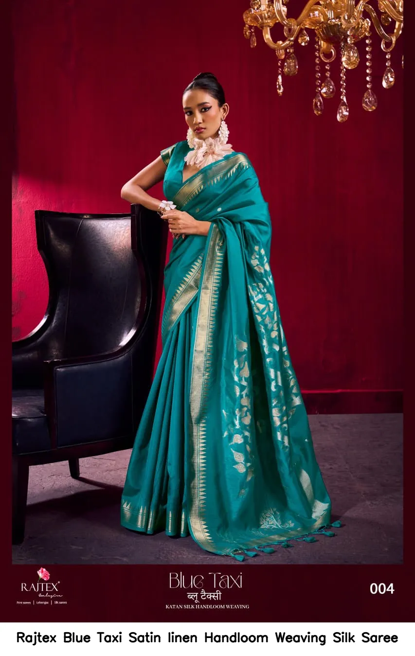 Rajtex Blue Taxi Satin linen Handloom Weaving Silk Saree — Wholesale Sarees, rajtex wholesale from Surat — view 4