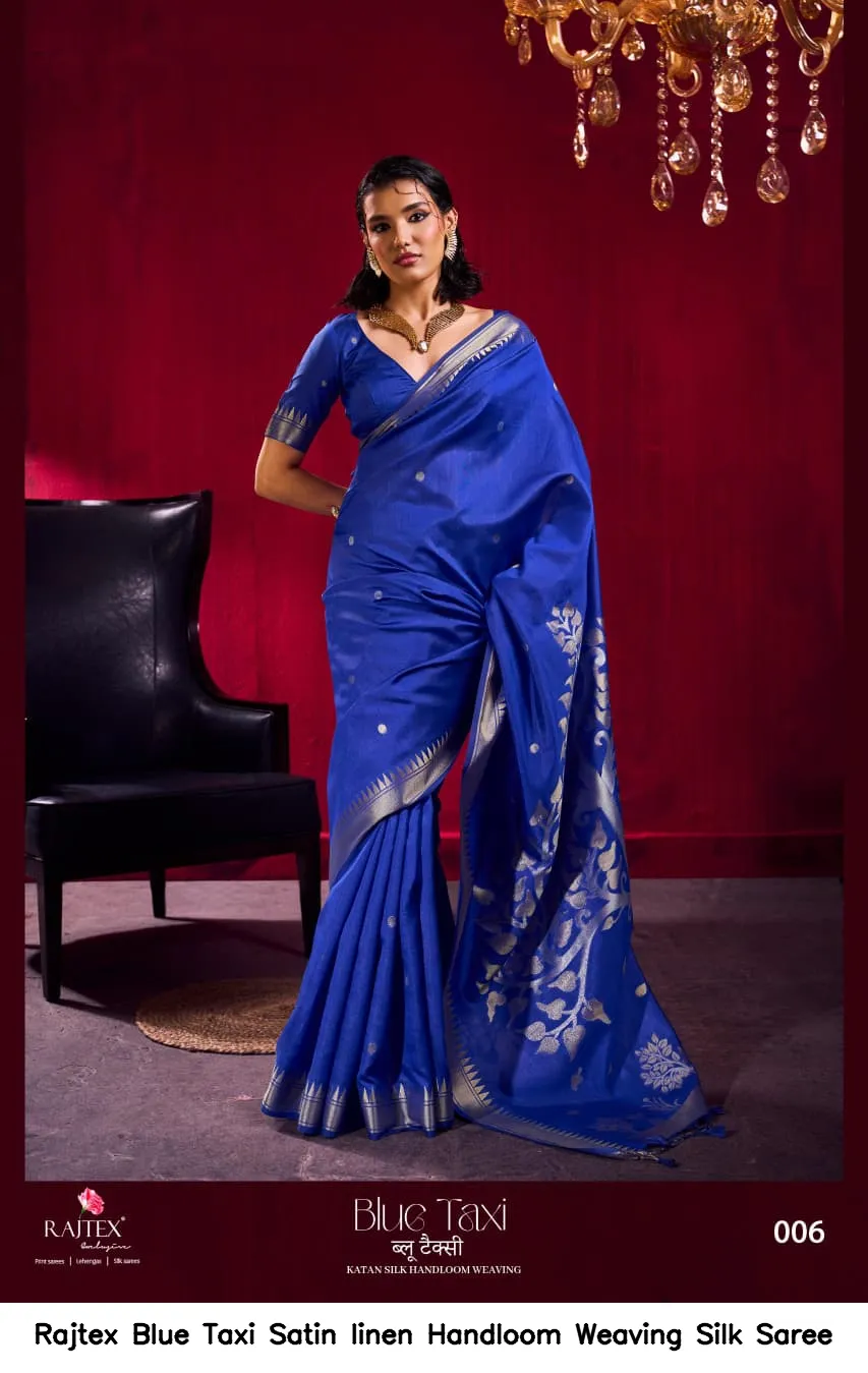 Rajtex Blue Taxi Satin linen Handloom Weaving Silk Saree — Wholesale Sarees, rajtex wholesale from Surat — view 5