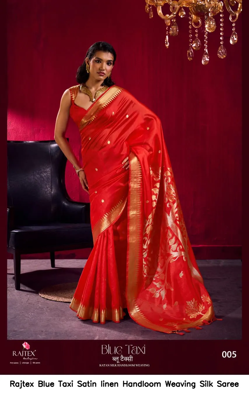 Rajtex Blue Taxi Satin linen Handloom Weaving Silk Saree — Wholesale Sarees, rajtex wholesale from Surat — view 6
