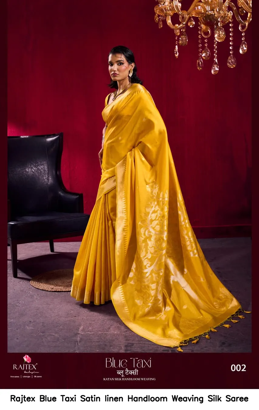 Rajtex Blue Taxi Satin linen Handloom Weaving Silk Saree — Wholesale Sarees, rajtex wholesale from Surat — view 7