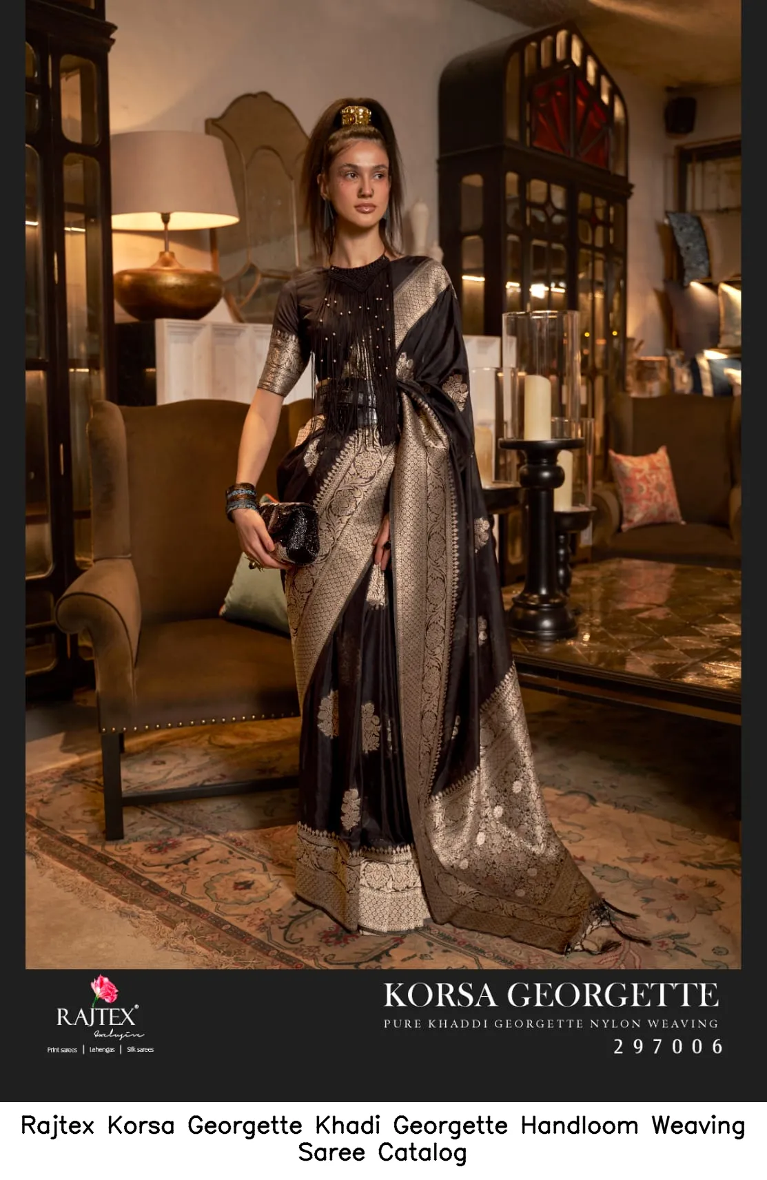 Rajtex Korsa Georgette Khadi Georgette Handloom Weaving Saree Catalog — Wholesale Sarees, rajtex wholesale from Surat — view 2