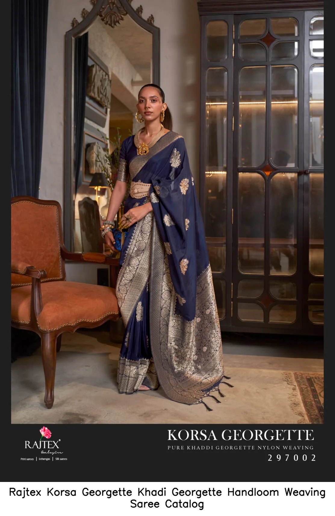 Rajtex Korsa Georgette Khadi Georgette Handloom Weaving Saree Catalog — Wholesale Sarees, rajtex wholesale from Surat — view 3