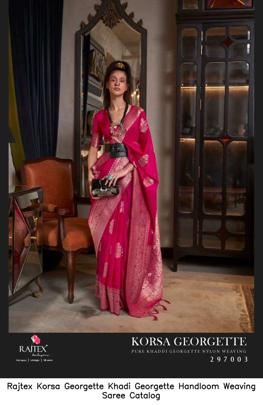 Rajtex Korsa Georgette Khadi Georgette Handloom Weaving Saree Catalog — Wholesale Sarees, rajtex wholesale from Surat — view 4