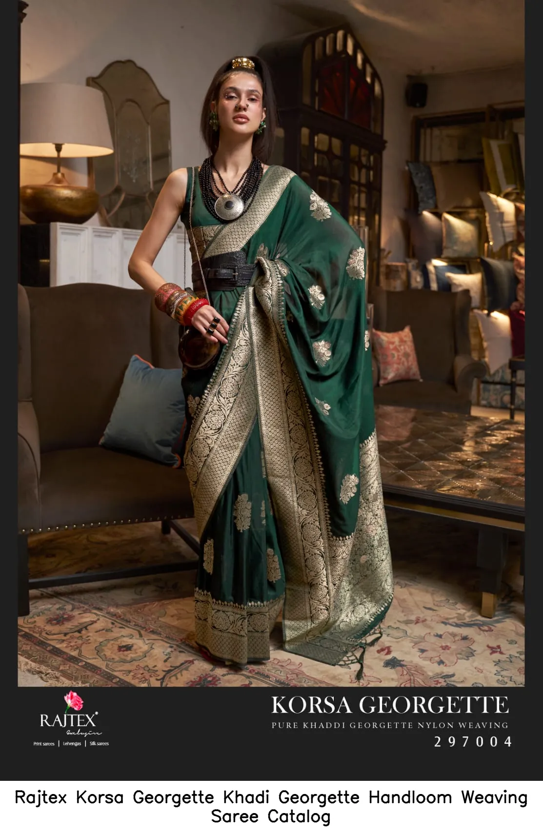 Rajtex Korsa Georgette Khadi Georgette Handloom Weaving Saree Catalog — Wholesale Sarees, rajtex wholesale from Surat — view 5