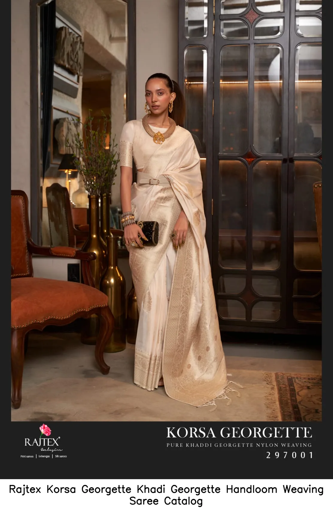 Rajtex Korsa Georgette Khadi Georgette Handloom Weaving Saree Catalog — Wholesale Sarees, rajtex wholesale from Surat — view 6
