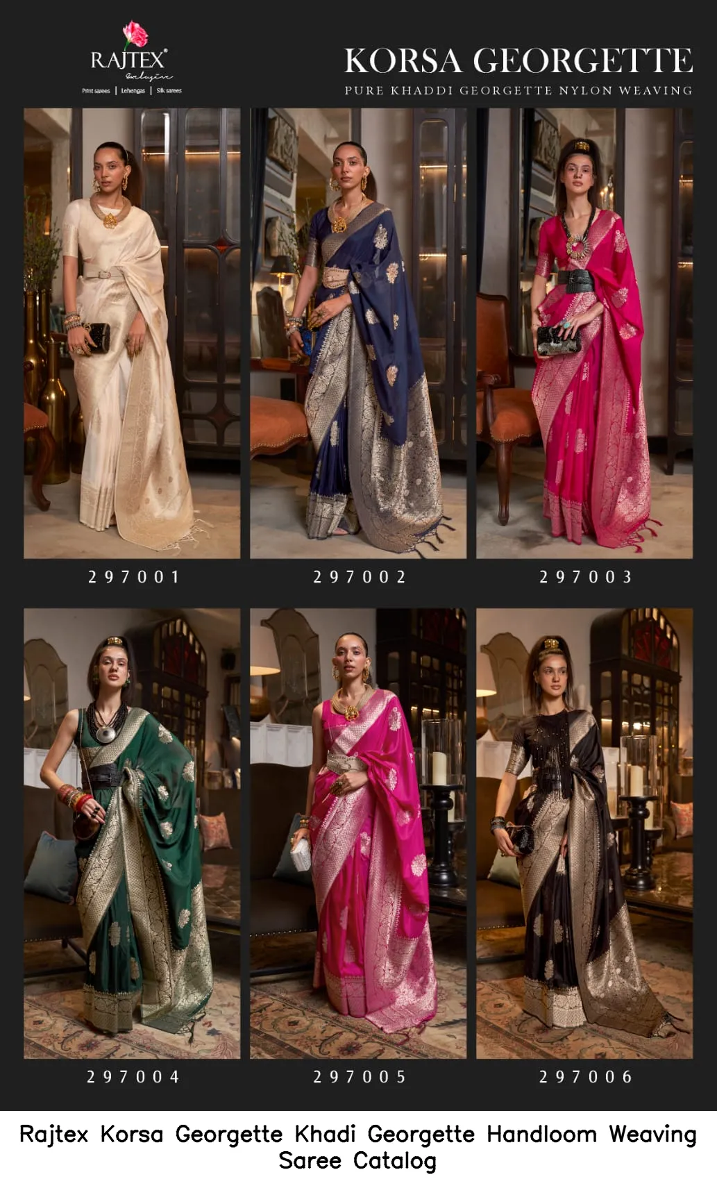 Rajtex Korsa Georgette Khadi Georgette Handloom Weaving Saree Catalog — Wholesale Sarees, rajtex wholesale from Surat — view 7