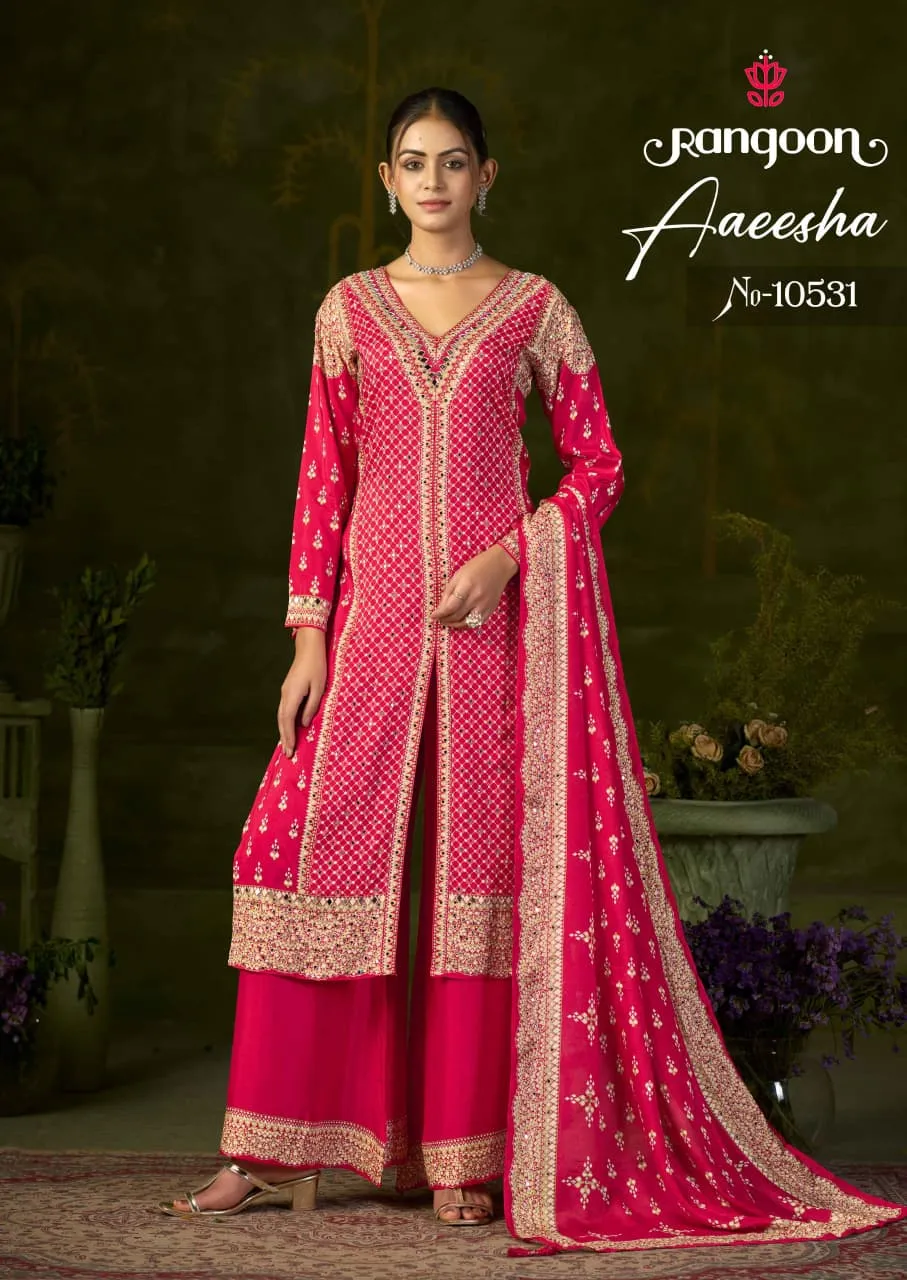 Rangoon Aaeesha Pure Muslin With Digital Printed Kurti With Plazzo Dupatta Set — Wholesale Festival Salwar Suits, Rangoon wholesale from Surat — view 1