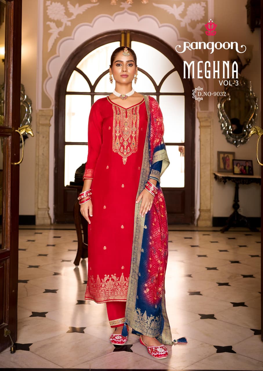 Rangoon Meghan Vol 3 Jecquard With Khatli Handworked Readymade Suit — Wholesale Readymade Suit, Rangoon wholesale from Surat — view 3