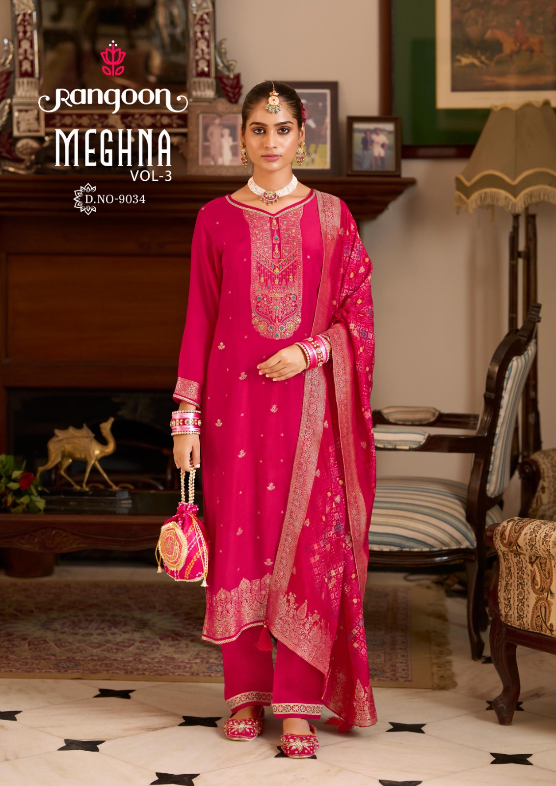 Rangoon Meghan Vol 3 Jecquard With Khatli Handworked Readymade Suit
