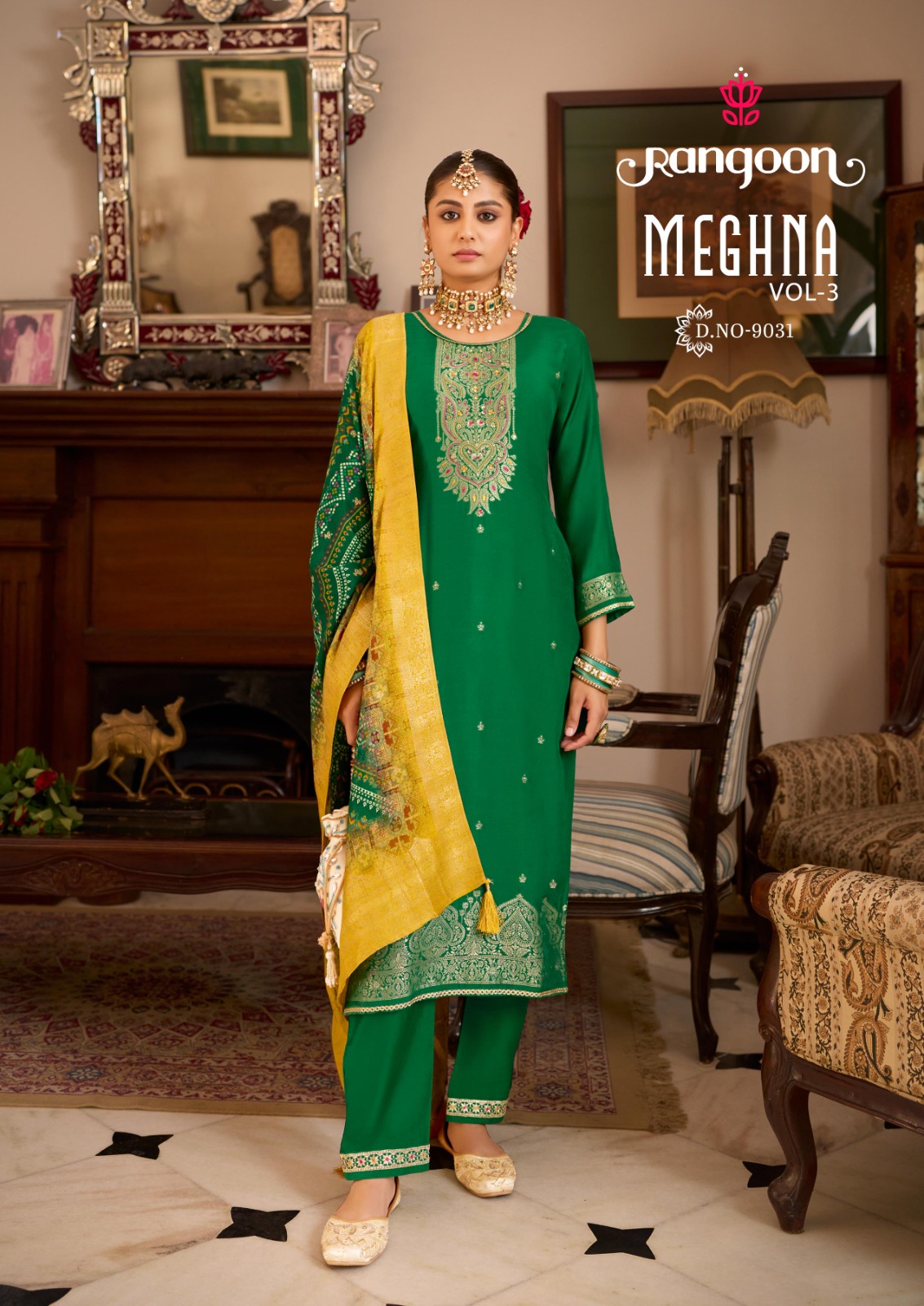 Rangoon Meghan Vol 3 Jecquard With Khatli Handworked Readymade Suit — Wholesale Readymade Suit, Rangoon wholesale from Surat — view 2