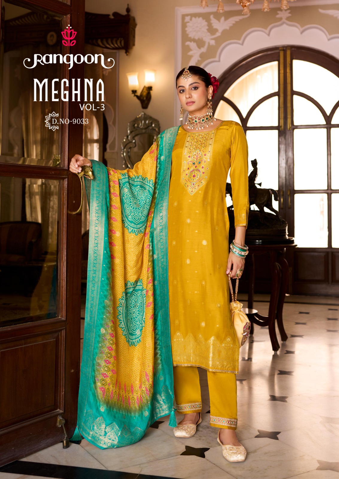 Rangoon Meghan Vol 3 Jecquard With Khatli Handworked Readymade Suit — Wholesale Readymade Suit, Rangoon wholesale from Surat — view 5