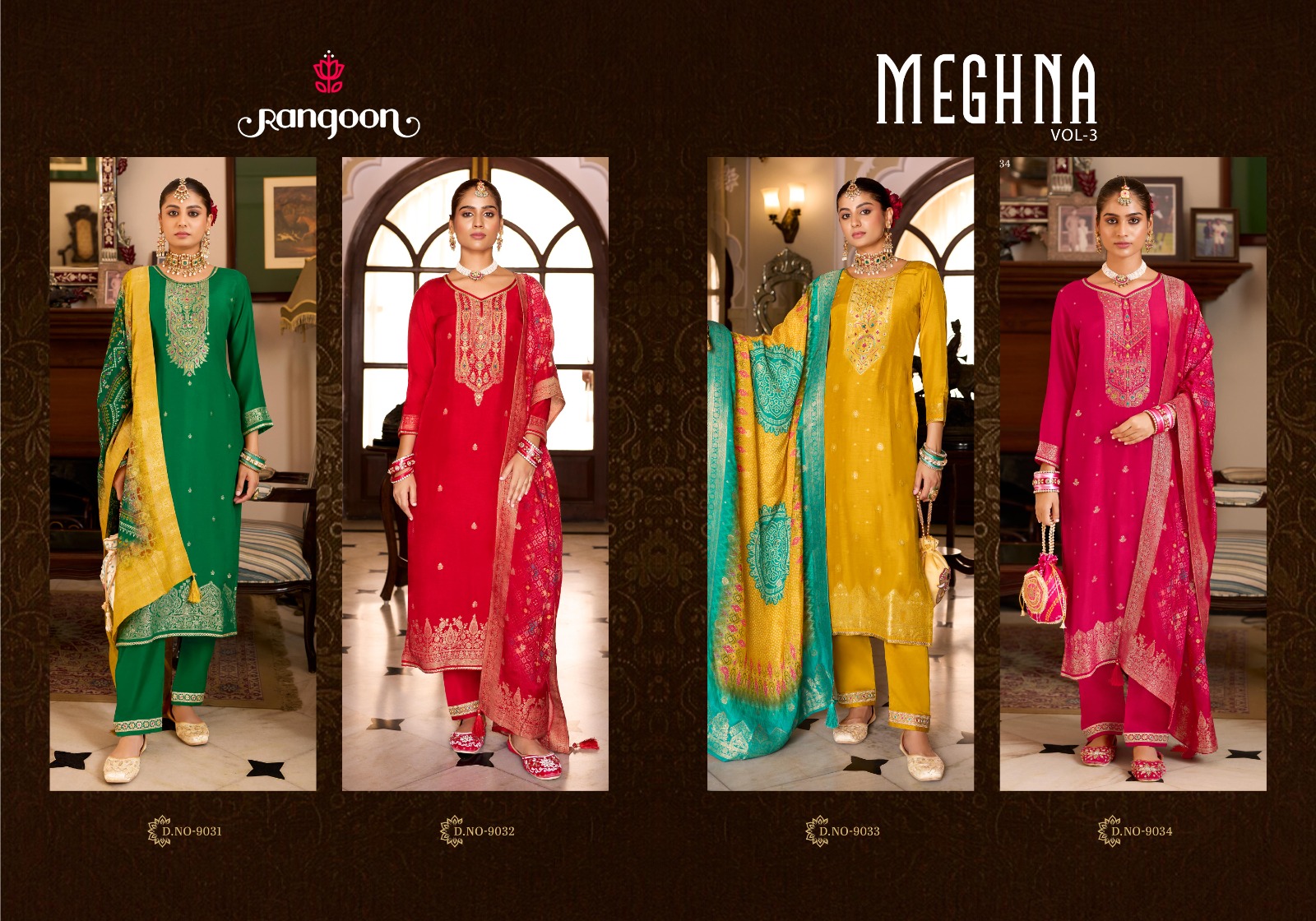 Rangoon Meghan Vol 3 Jecquard With Khatli Handworked Readymade Suit — Wholesale Readymade Suit, Rangoon wholesale from Surat — view 4