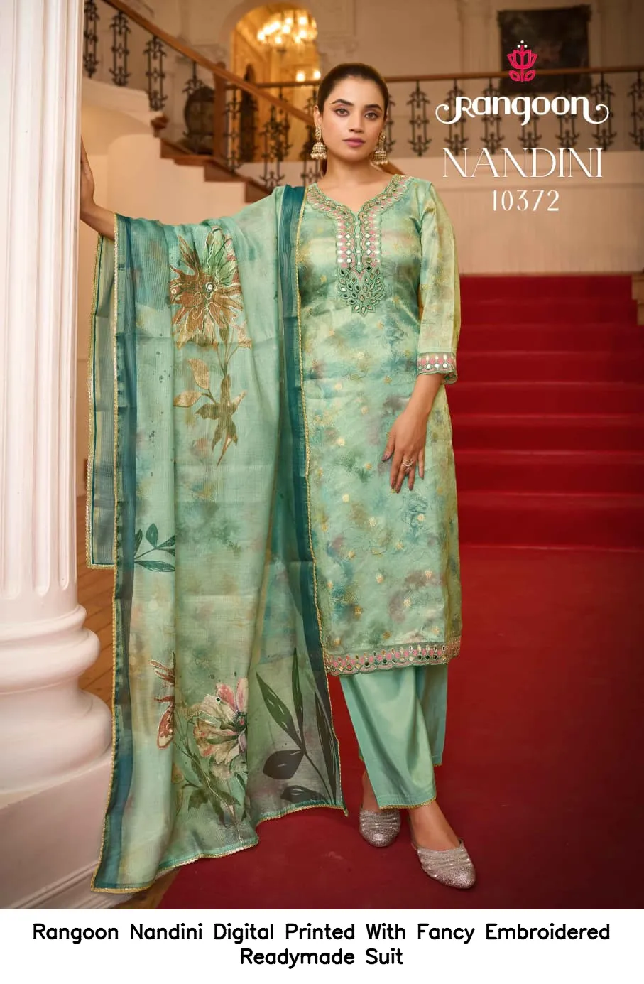 Rangoon Nandini Digital Printed With Fancy Embroidered Readymade Suit — Wholesale Cotton Kurti Pant Set, Rangoon wholesale from Surat - Gallery Image 2