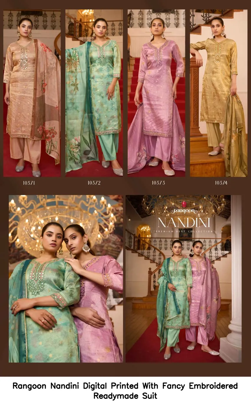 Rangoon Nandini Digital Printed With Fancy Embroidered Readymade Suit — Wholesale Cotton Kurti Pant Set, Rangoon wholesale from Surat - Gallery Image 3