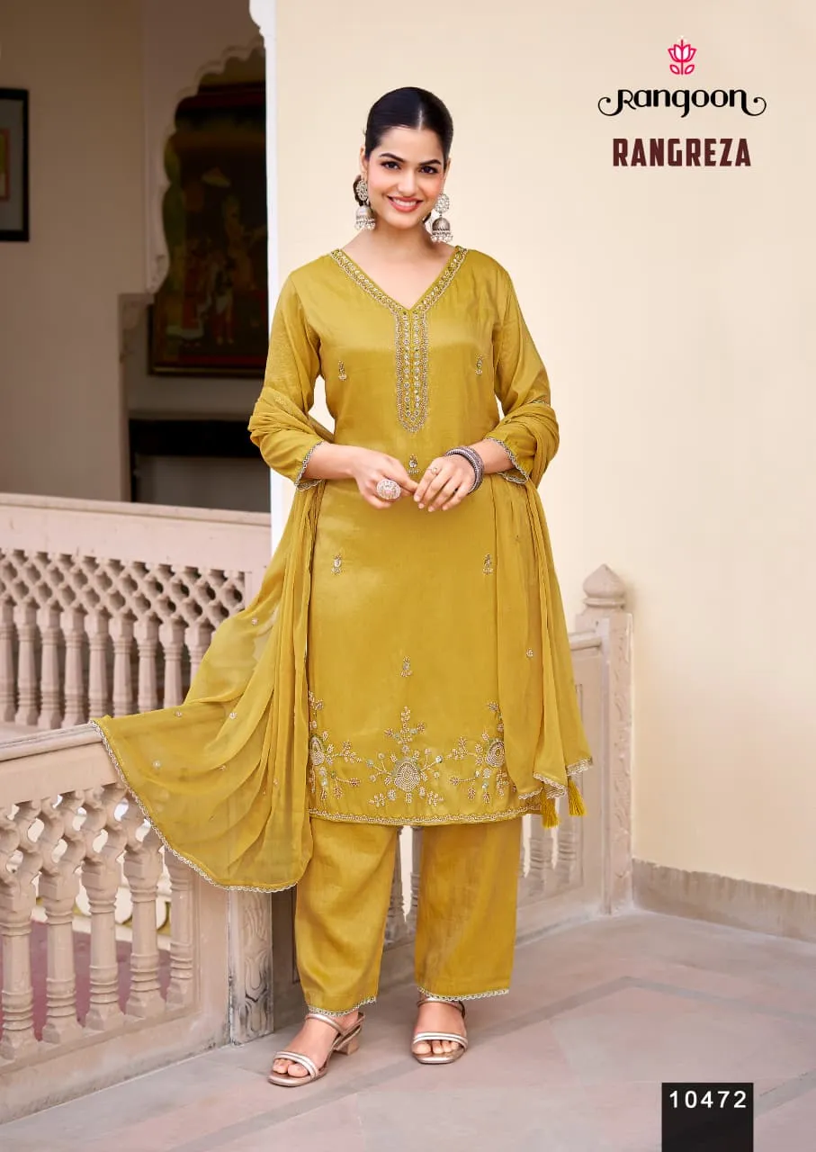 Rangoon Rangreza Viscose Shimmer Beats Worked Kurti With Bottom Dupatta Set