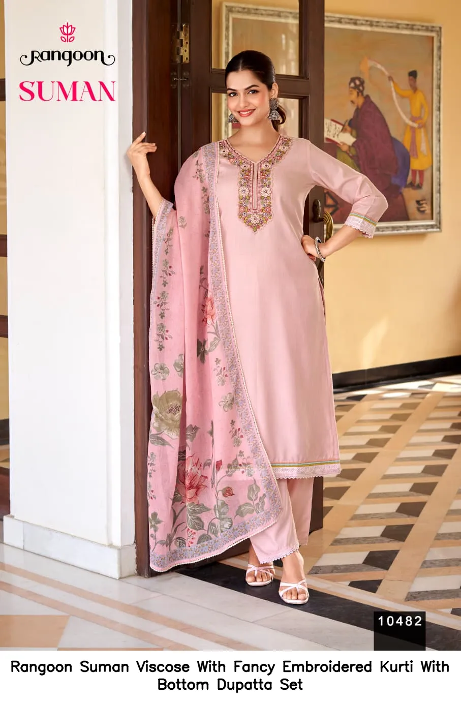 Rangoon Suman Viscose With Fancy Embroidered Kurti With Bottom Dupatta Set — Wholesale Salwar Suits, Rangoon wholesale from Surat - Gallery Image 2